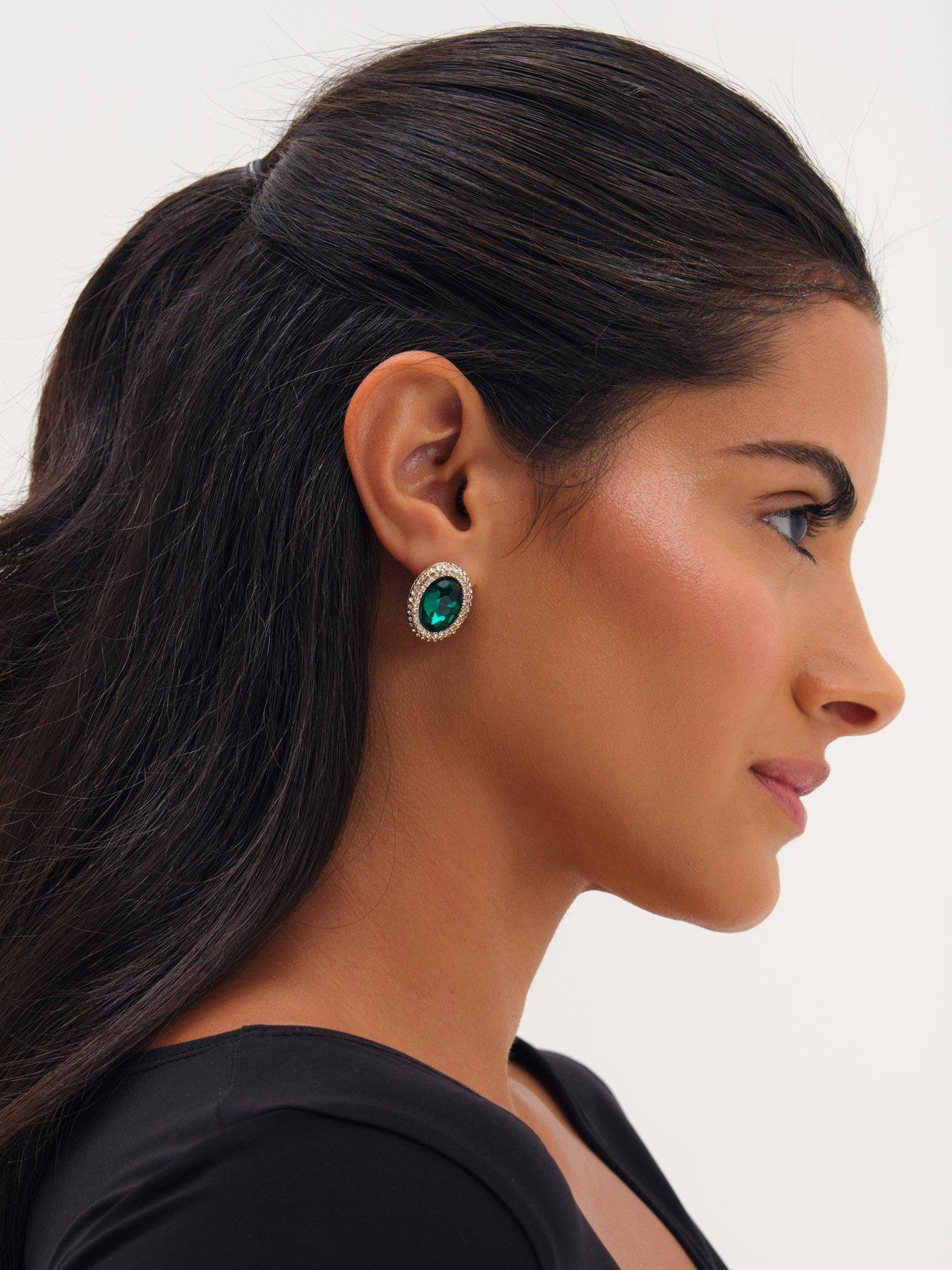 Image 2 of 3 of Mood Gold Plated Crystal And Emerald Stud Earrings
