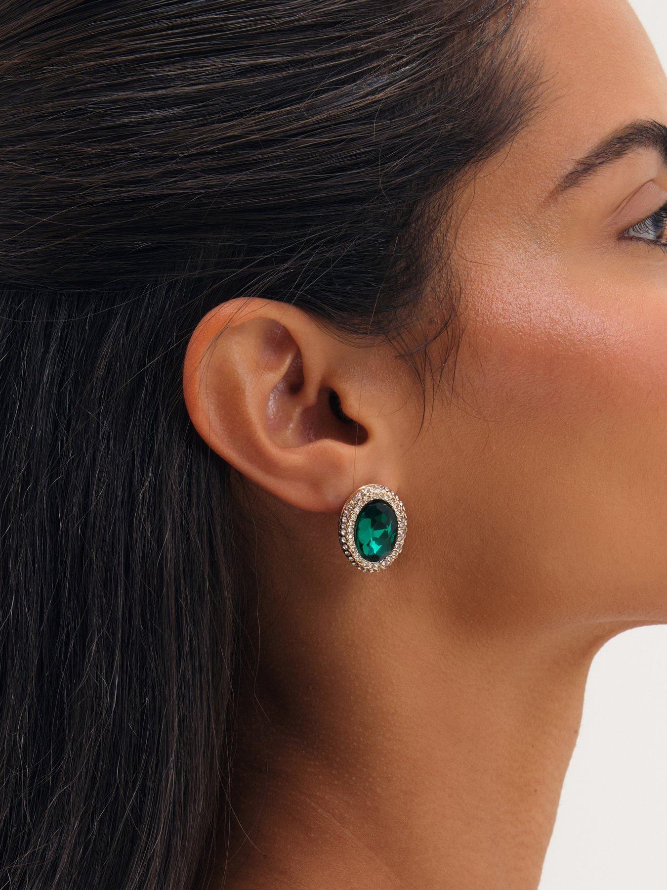 Image 3 of 3 of Mood Gold Plated Crystal And Emerald Stud Earrings