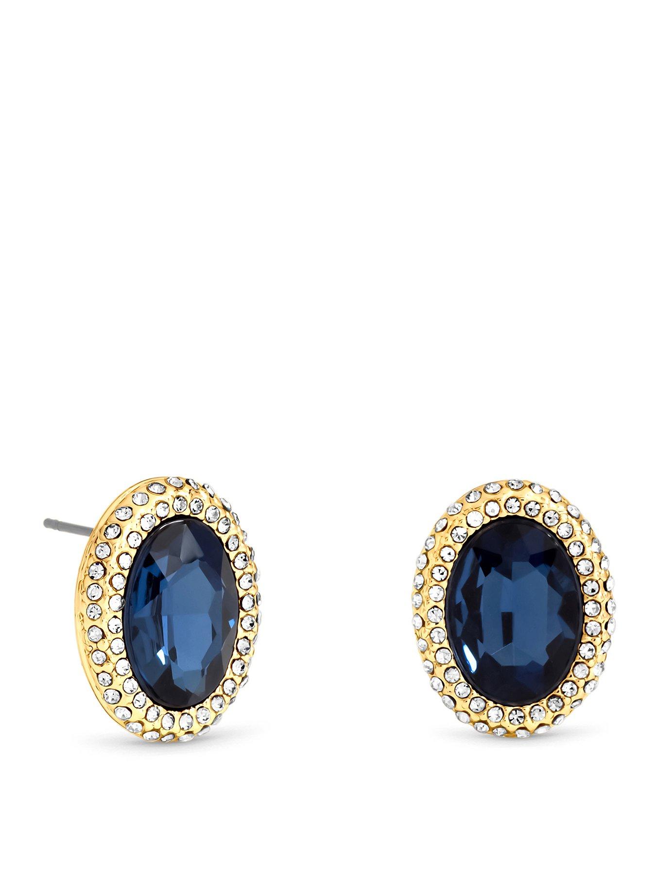 Mood Mood Gold Plated Crystal And Blue Stud Earrings