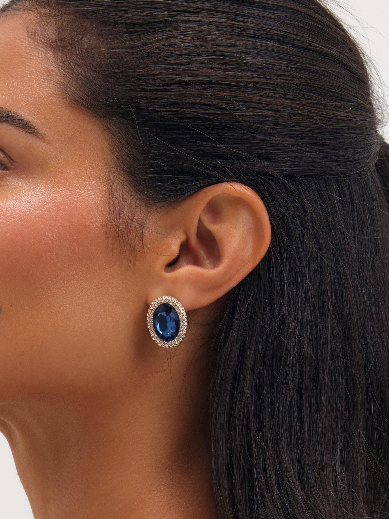 Image 2 of 3 of Mood Mood Gold Plated Crystal And Blue Stud Earrings