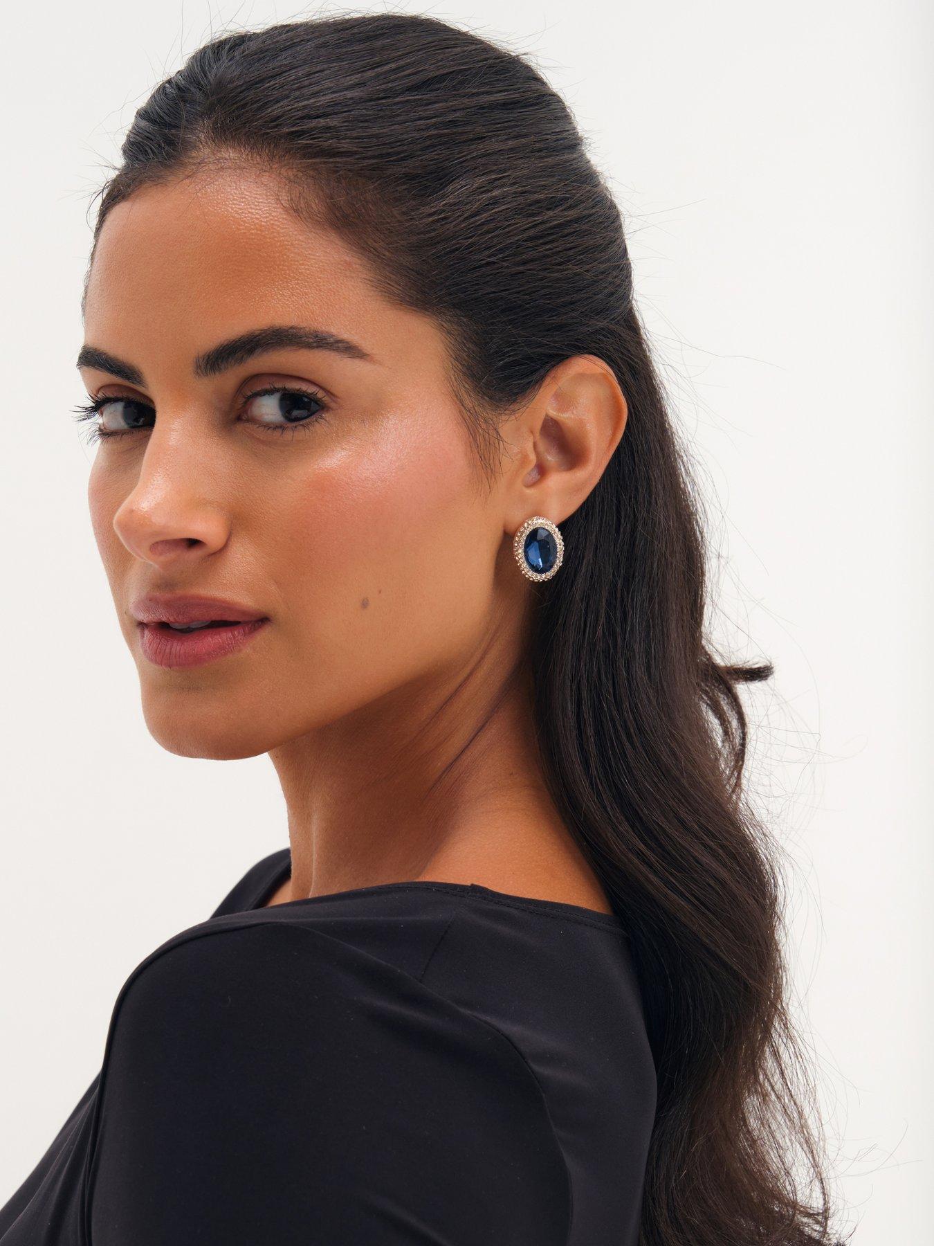 Image 3 of 3 of Mood Mood Gold Plated Crystal And Blue Stud Earrings