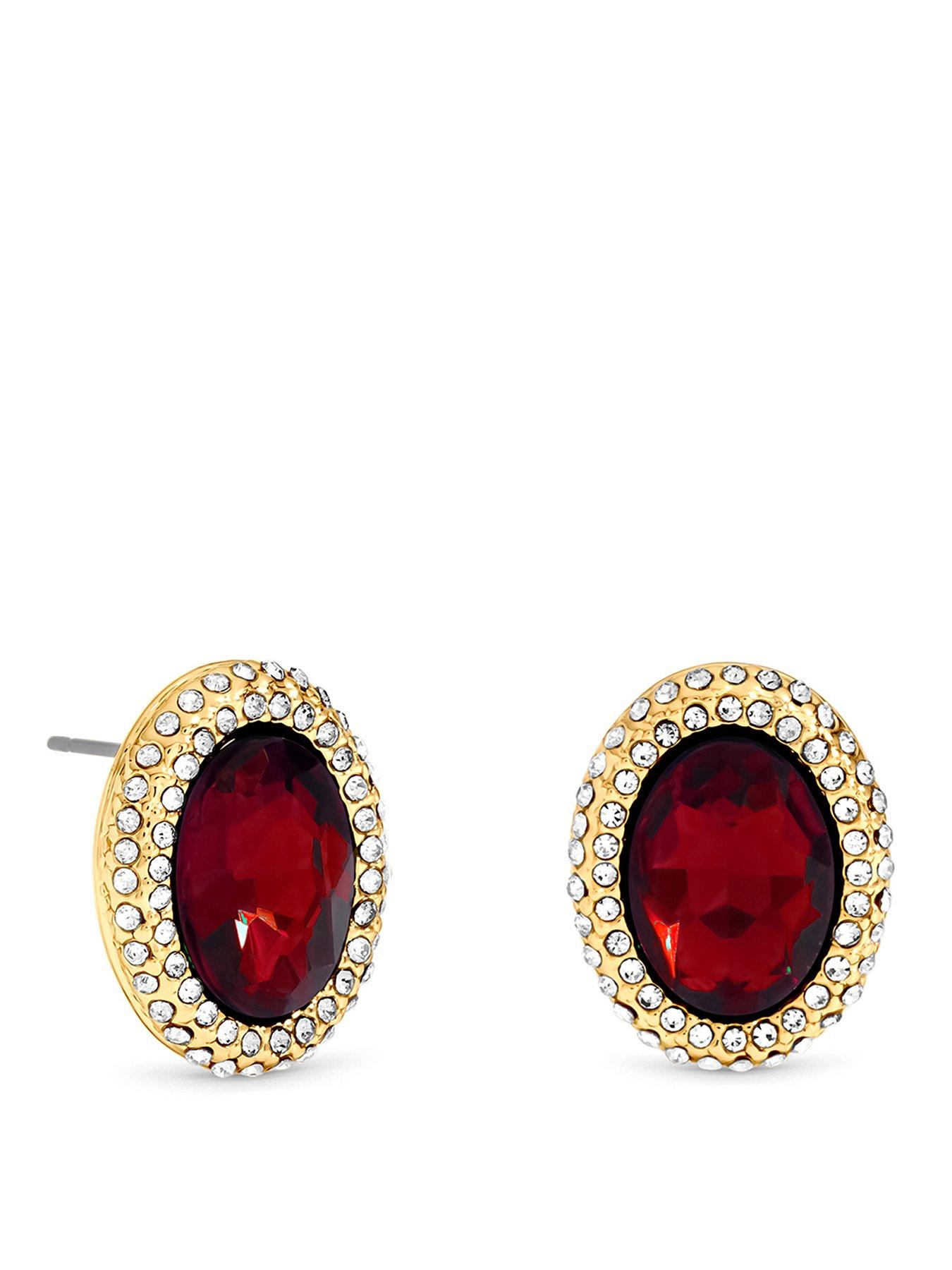 Image 1 of 3 of Mood Mood Gold Plated Crystal And Red Stud Earrings