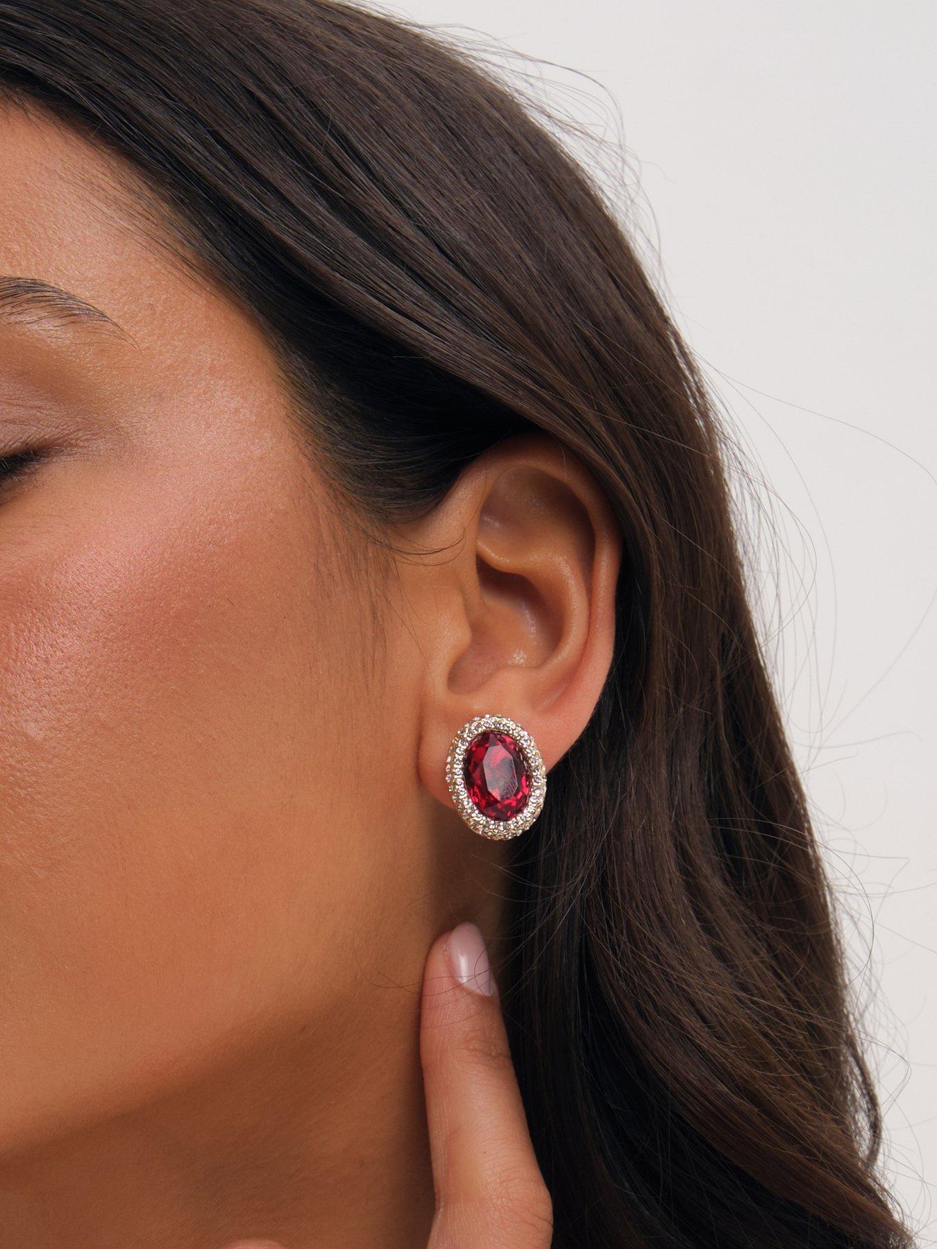 Image 2 of 3 of Mood Mood Gold Plated Crystal And Red Stud Earrings