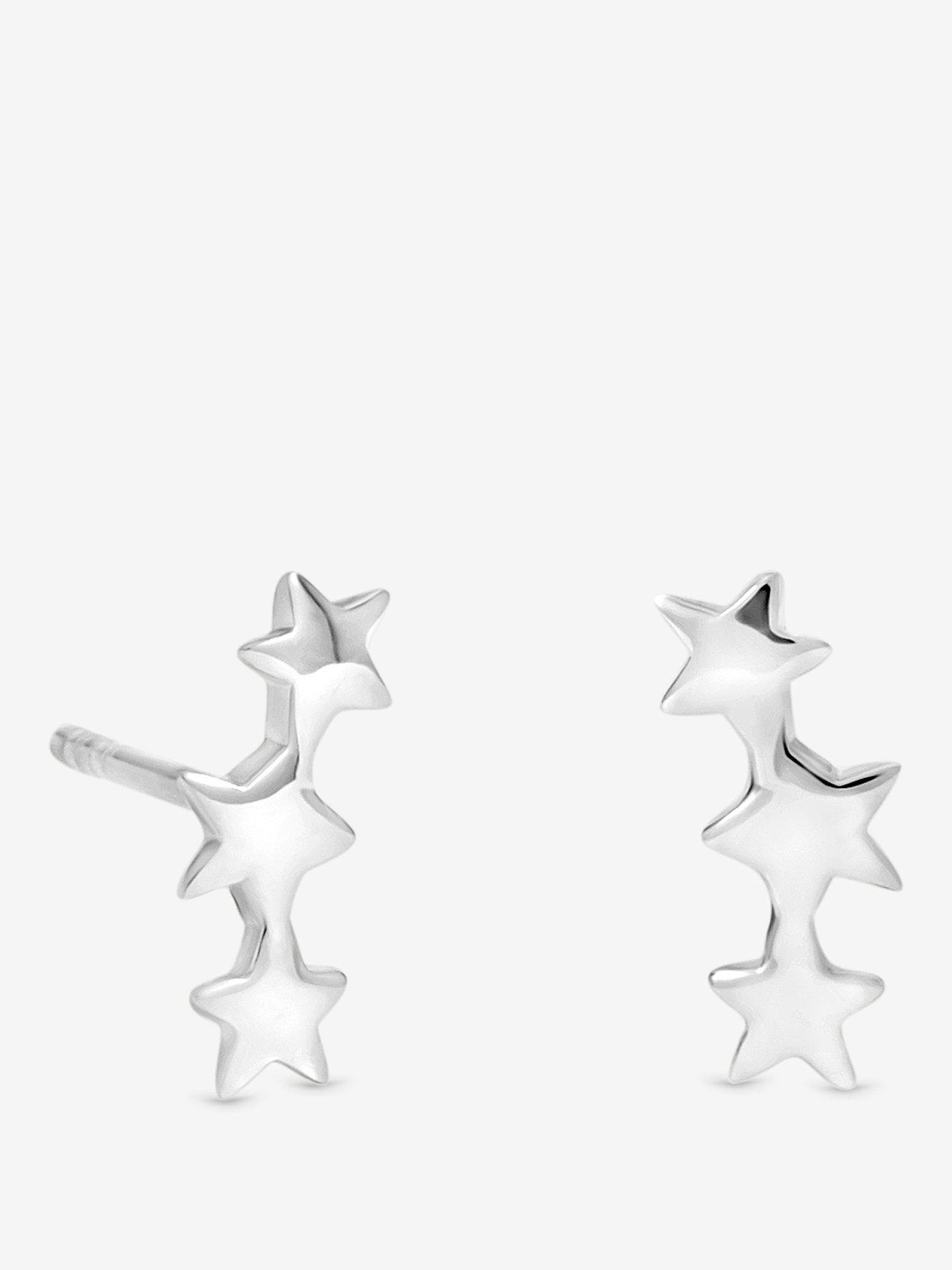 Jon Richard Simply Silver 925 Sterling Silver Polished Three Star Climber Earrings