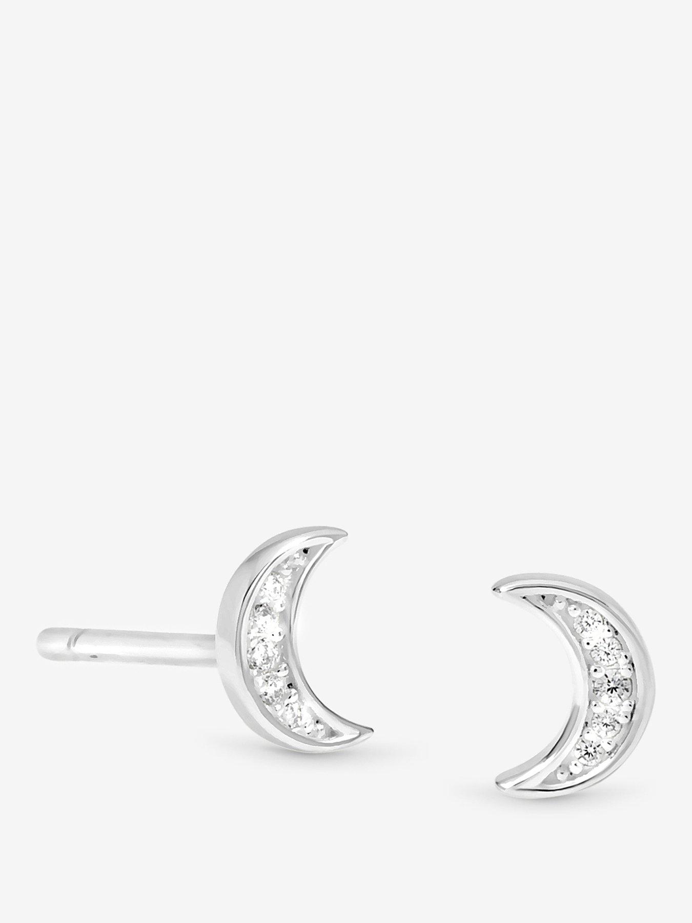 Simply Silver Simply Silver 925 Sterling Silver Mini Pave Crescent Stud Earrings