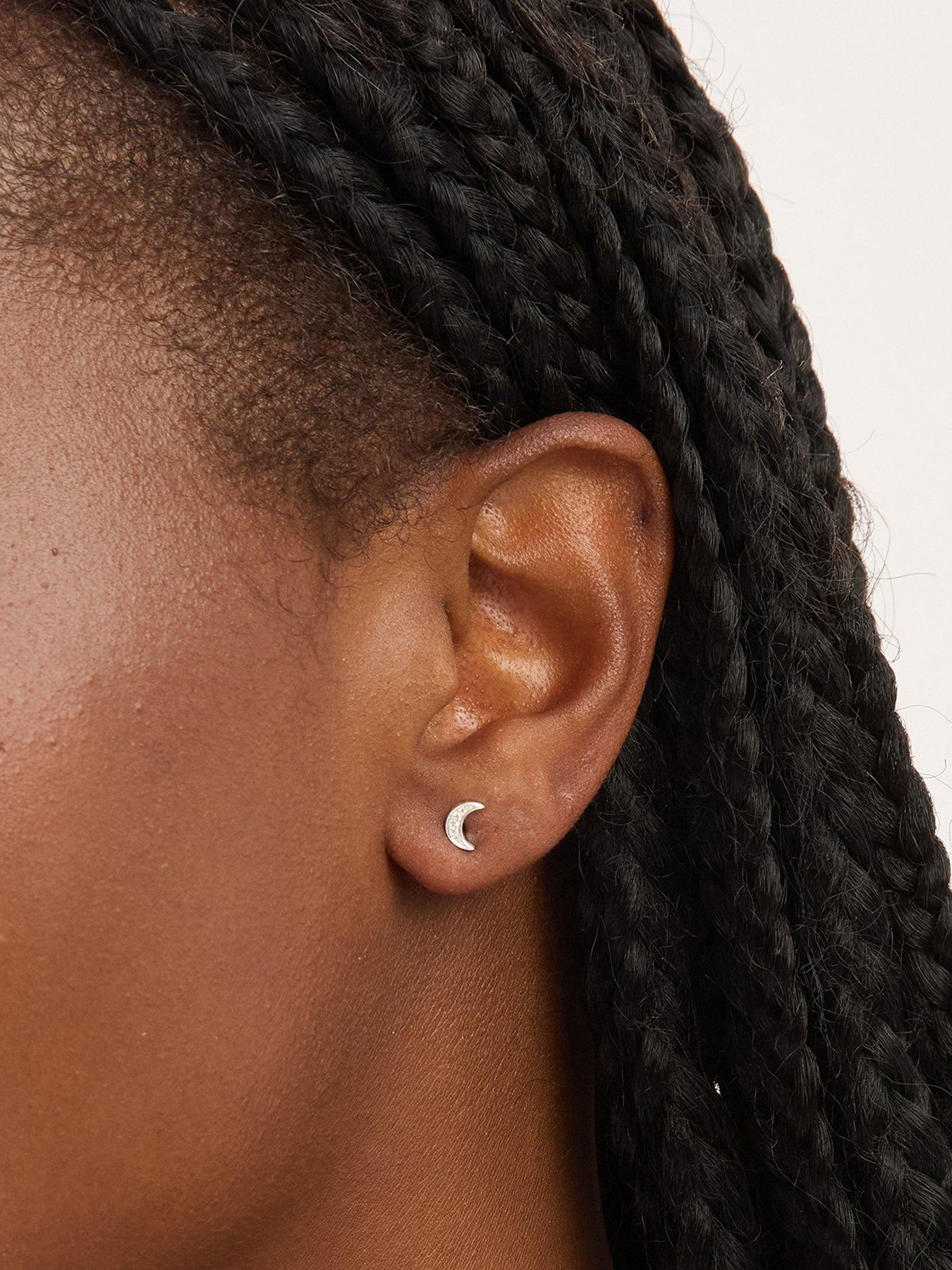 Image 1 of 2 of Simply Silver 925 Sterling Silver Mini Pave Crescent Stud Earrings