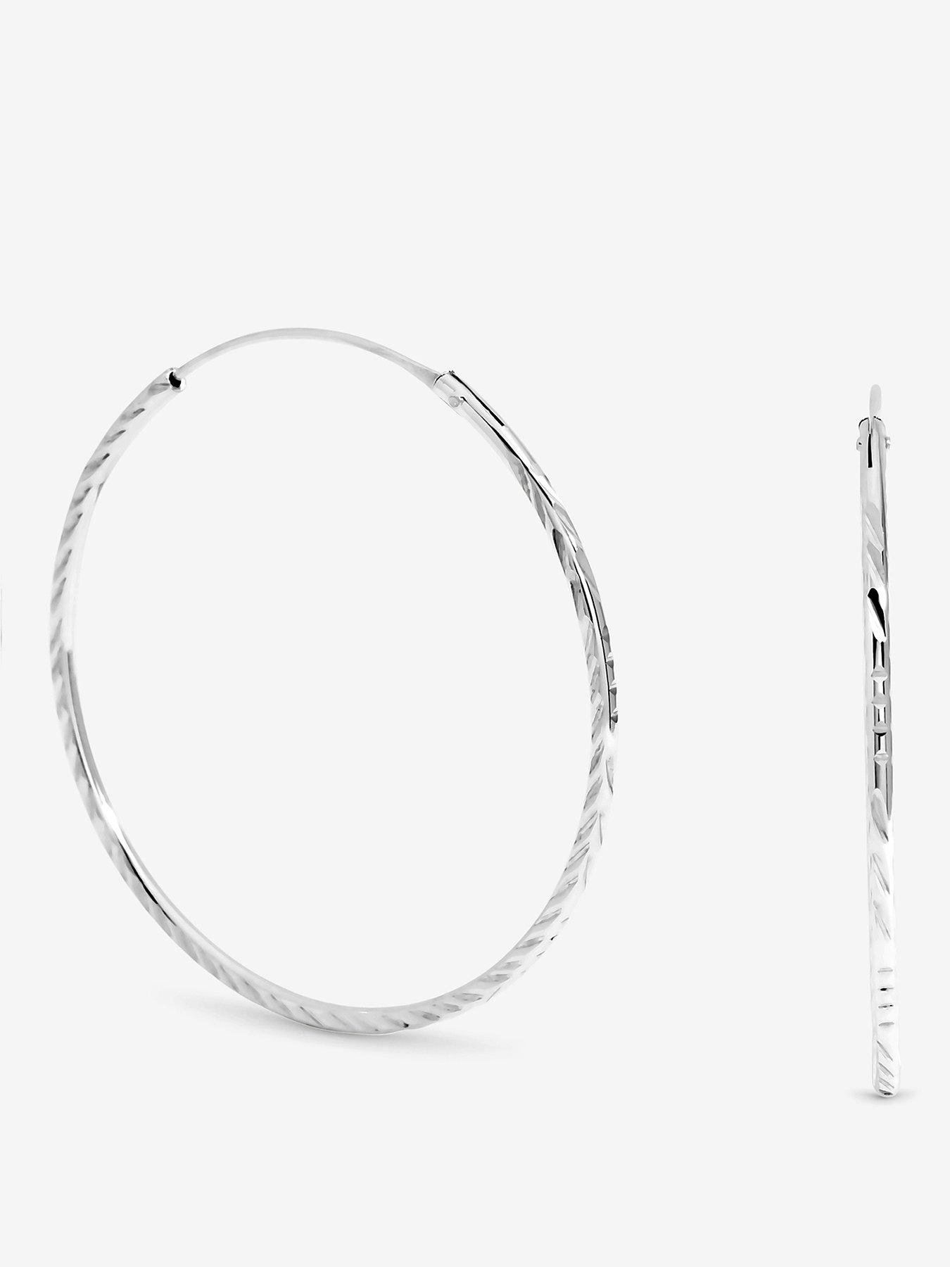 Jon Richard Simply Silver 925 Sterling Silver 40mm Diamond Cut Sleepers