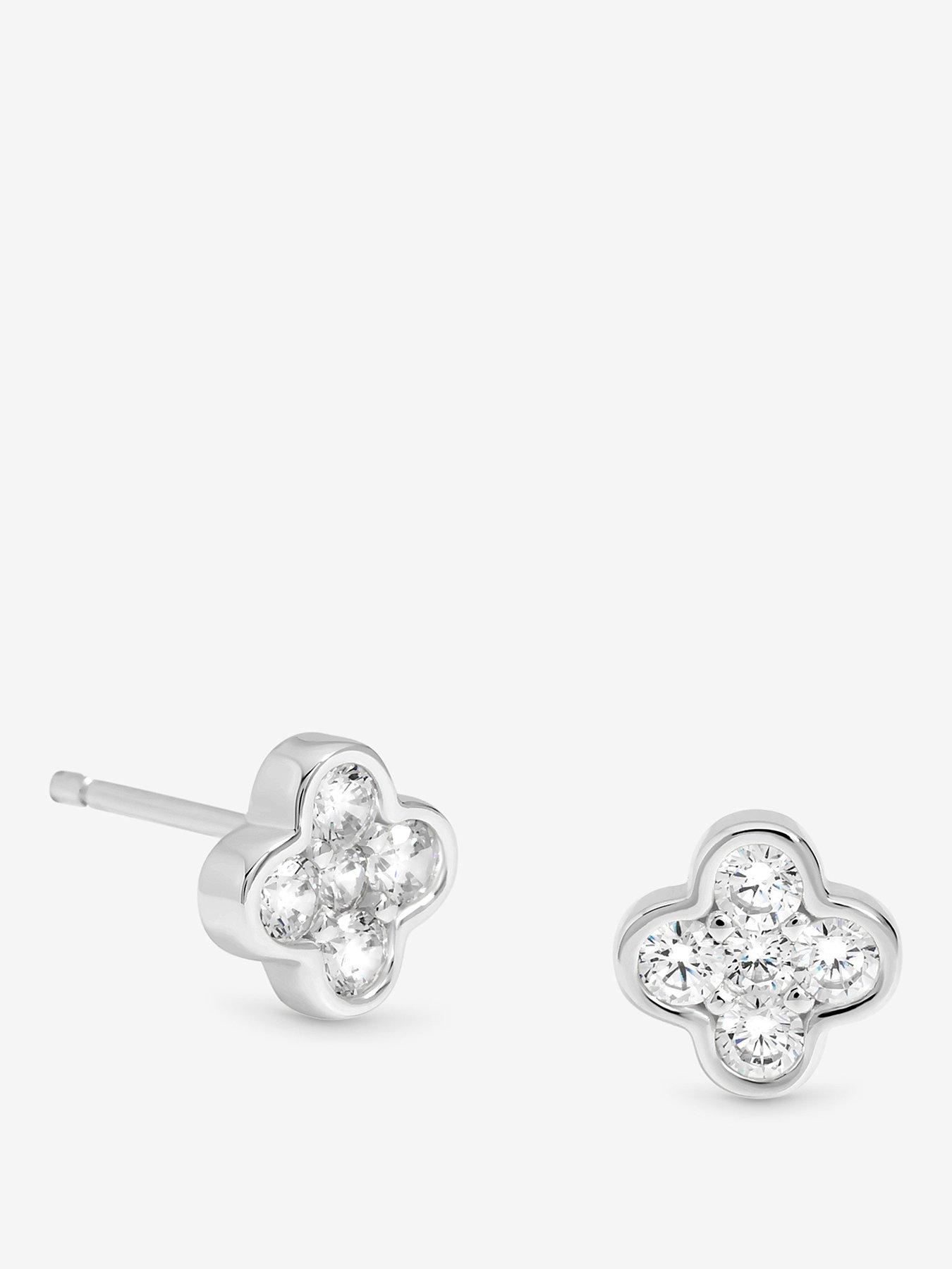 Simply Silver Simply Silver 925 Sterling Silver Polished And Cubic Zirconia Clover Stud Earrings