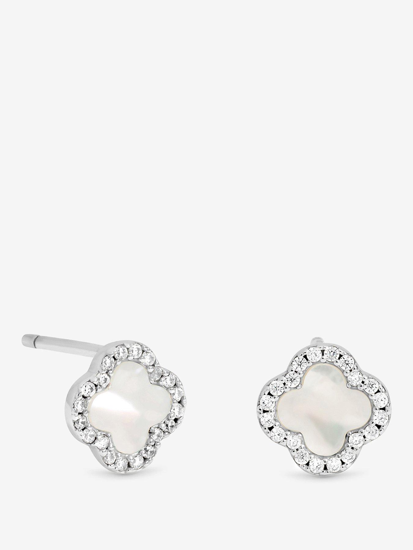 Simply Silver Simply Silver 925 Sterling Silver Pave Mother Of Pearl Clover Stud Earrings