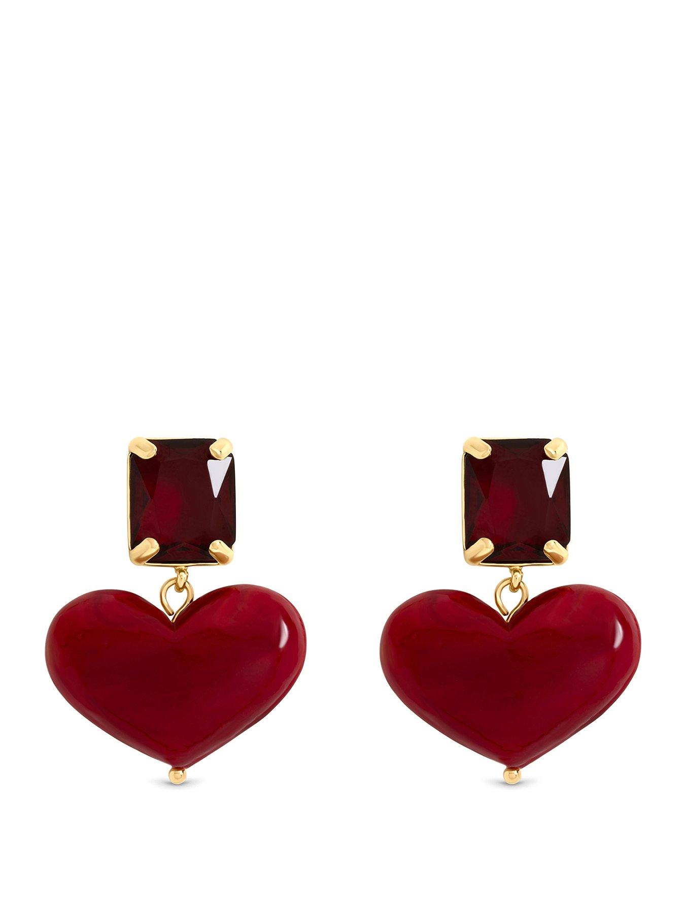 Image 1 of 1 of Mood Gold Plated Red Heart Earrings