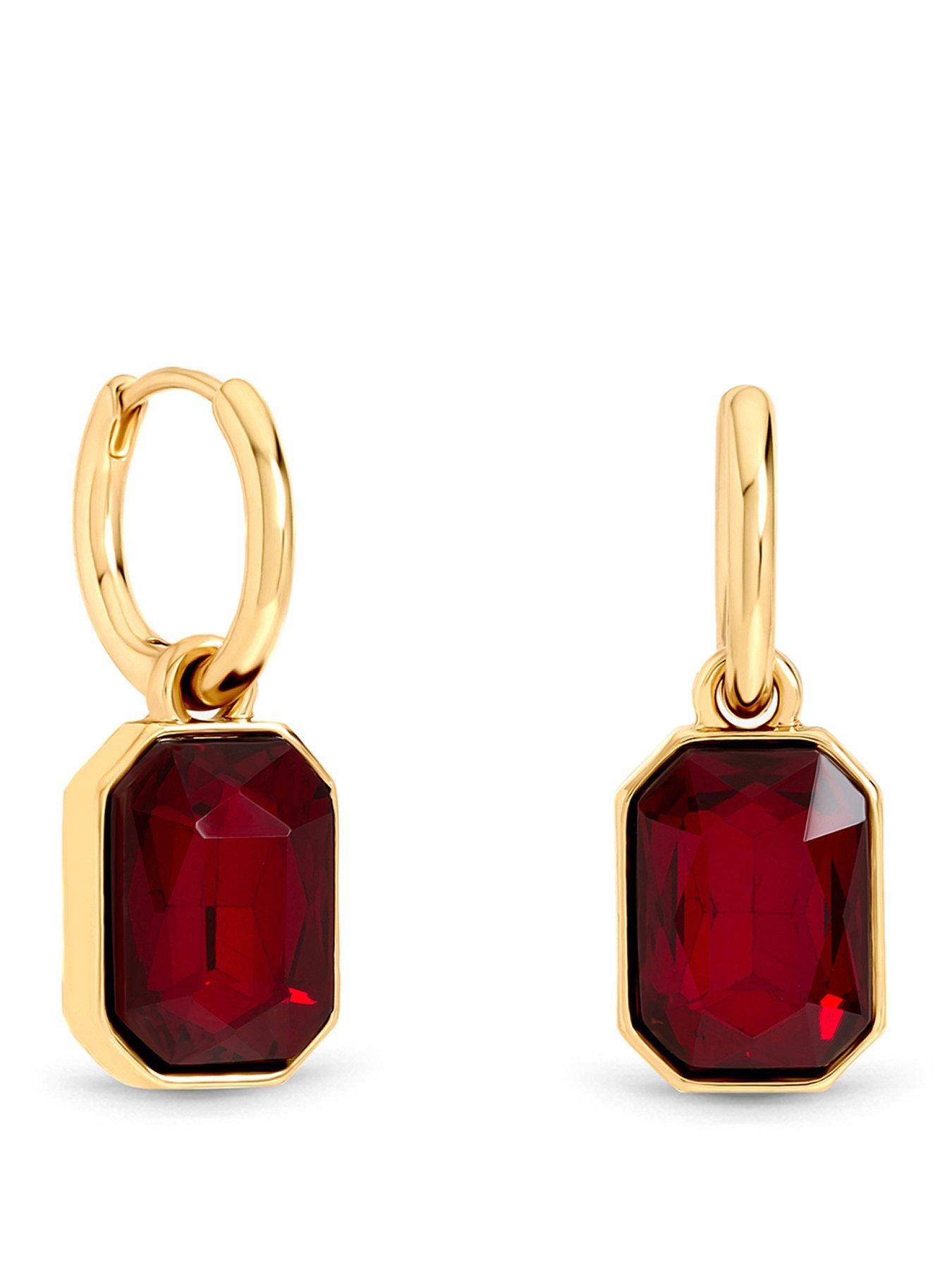 Mood Mood Gold Plated And Red Crystal Drop Earrings