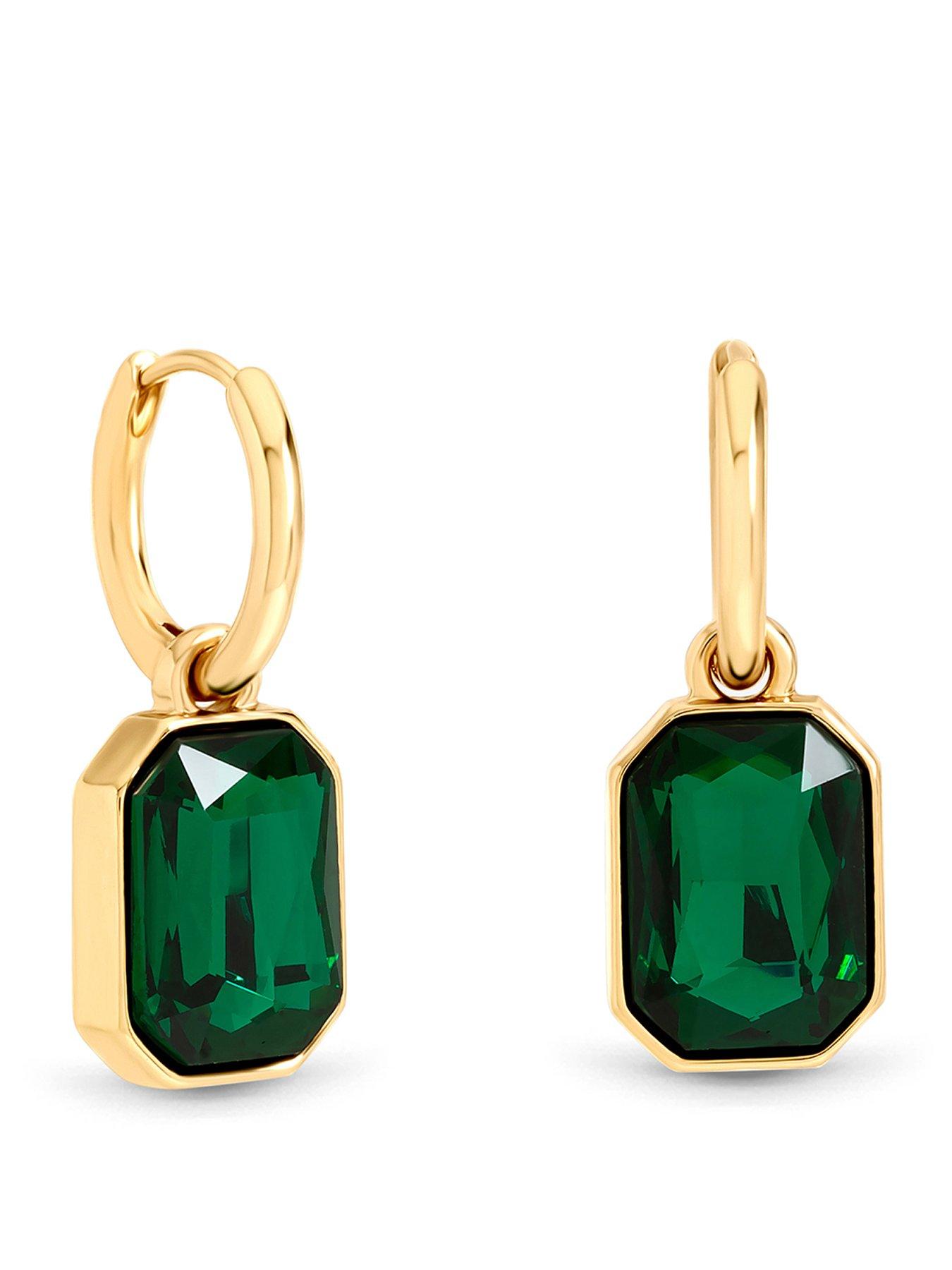 Mood Mood Gold Plated And Emerald Drop Earrings