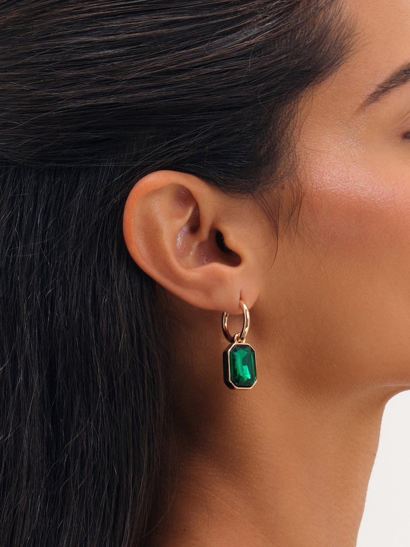Image 2 of 3 of Mood Mood Gold Plated And Emerald Drop Earrings