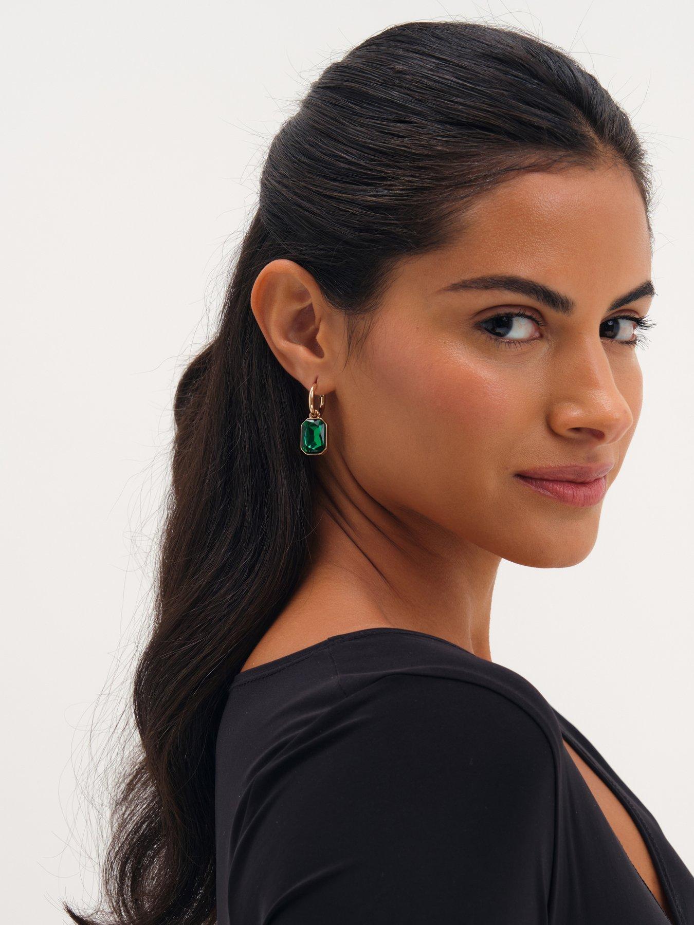 Image 3 of 3 of Mood Mood Gold Plated And Emerald Drop Earrings