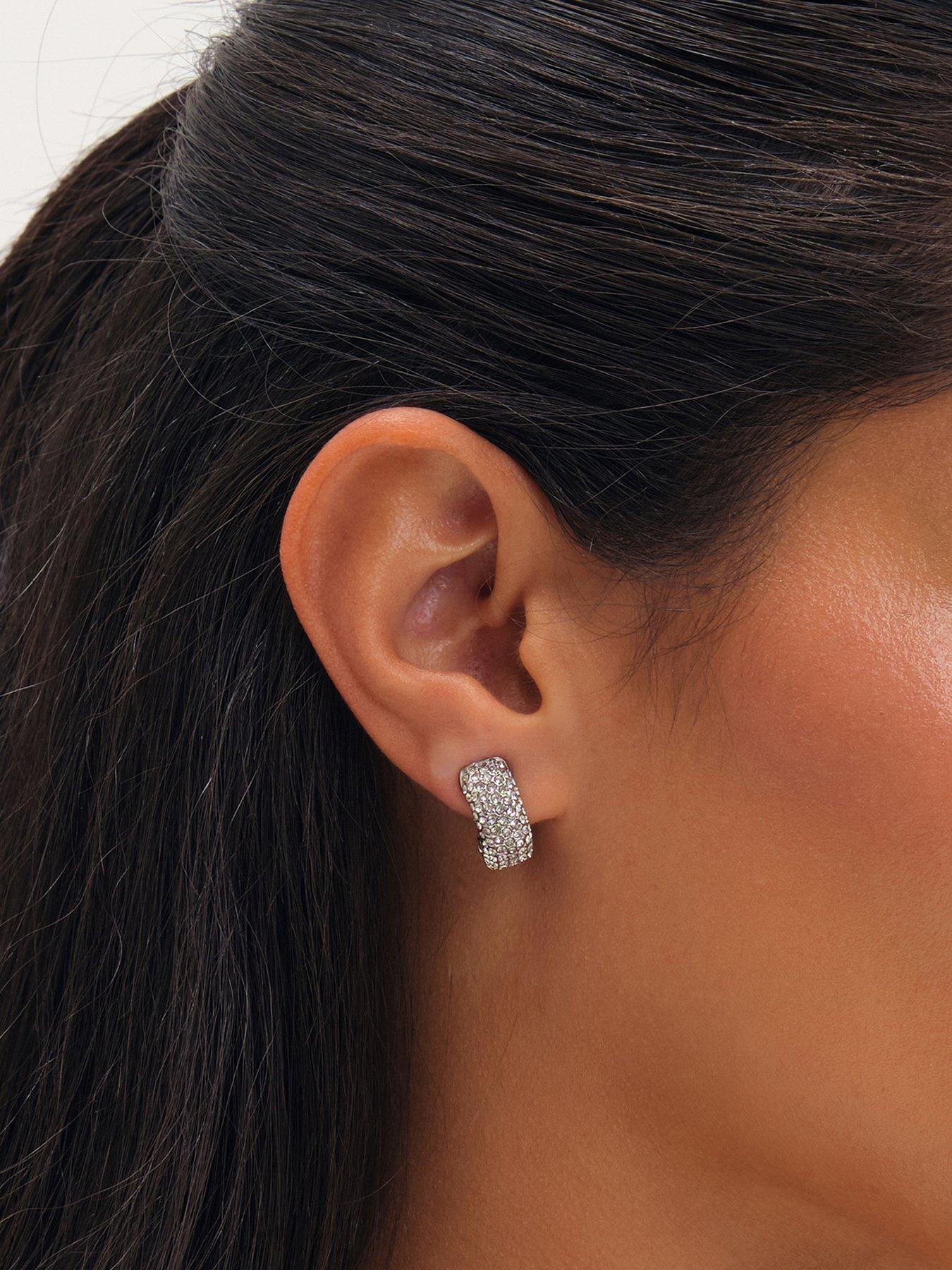 Jon Richard Jon Richard Rhodium Plated Crystal Hoop Clip Earrings