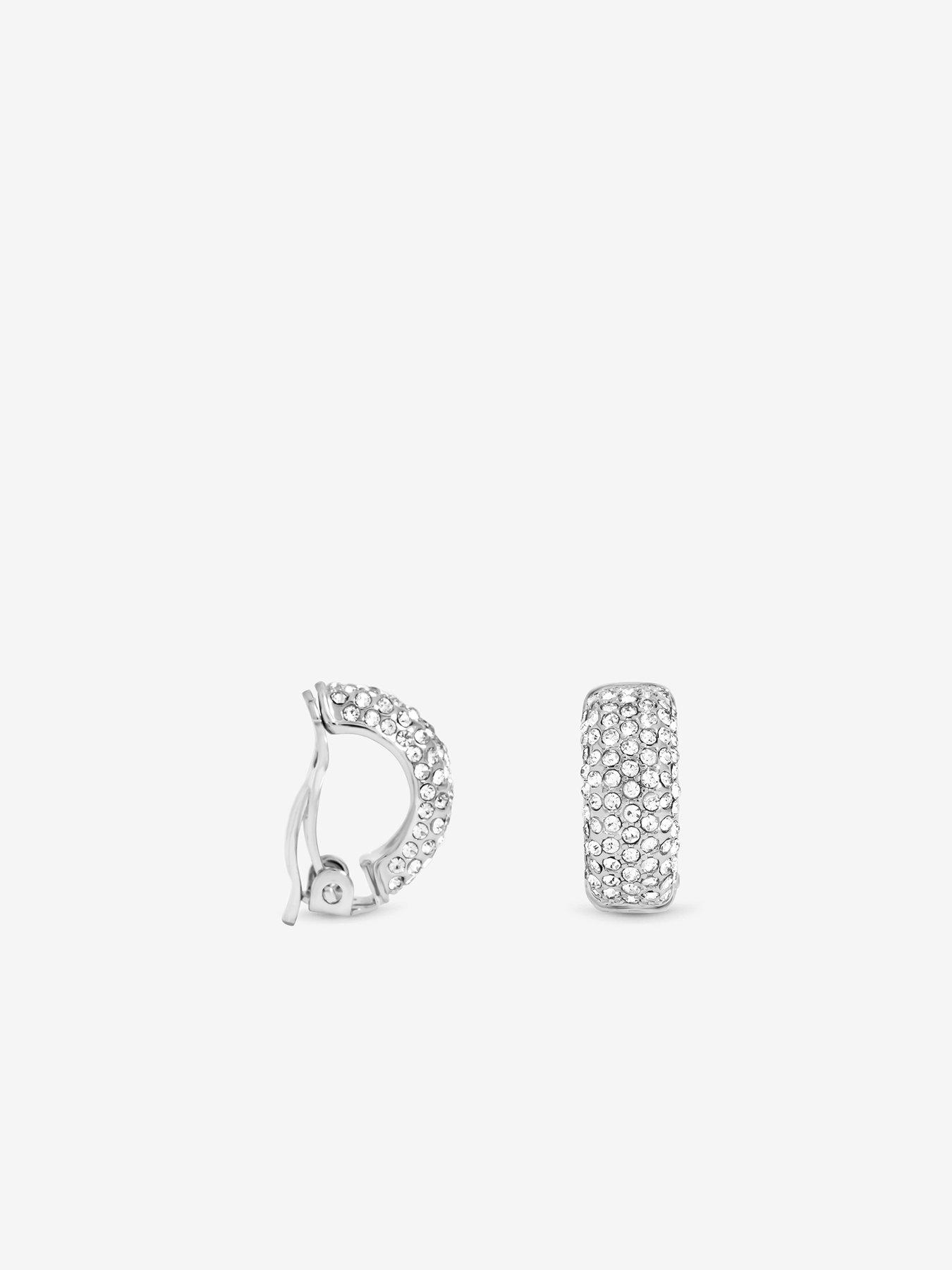 Image 2 of 3 of Jon Richard Jon Richard Rhodium Plated Crystal Hoop Clip Earrings