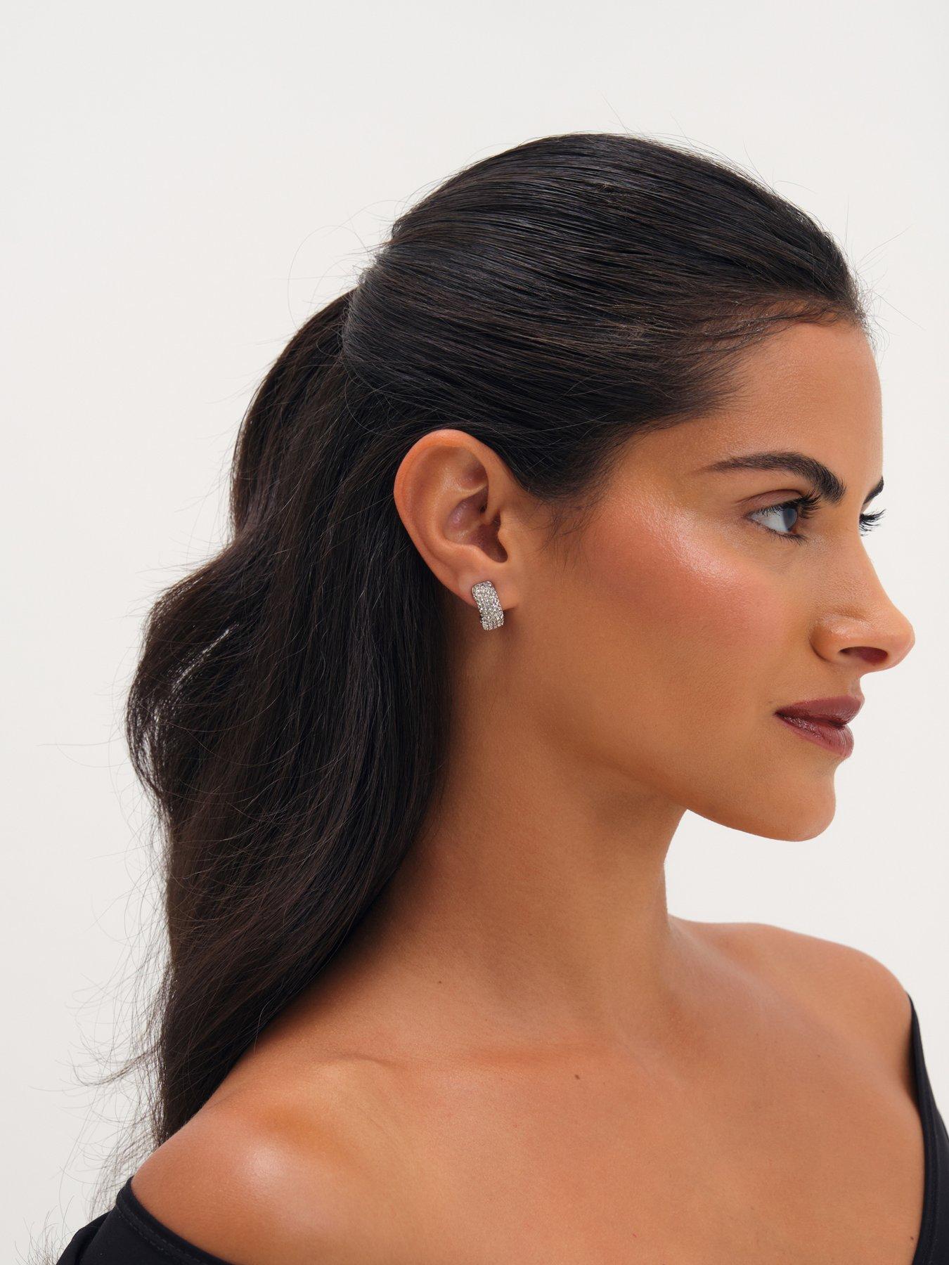 Image 3 of 3 of Jon Richard Jon Richard Rhodium Plated Crystal Hoop Clip Earrings