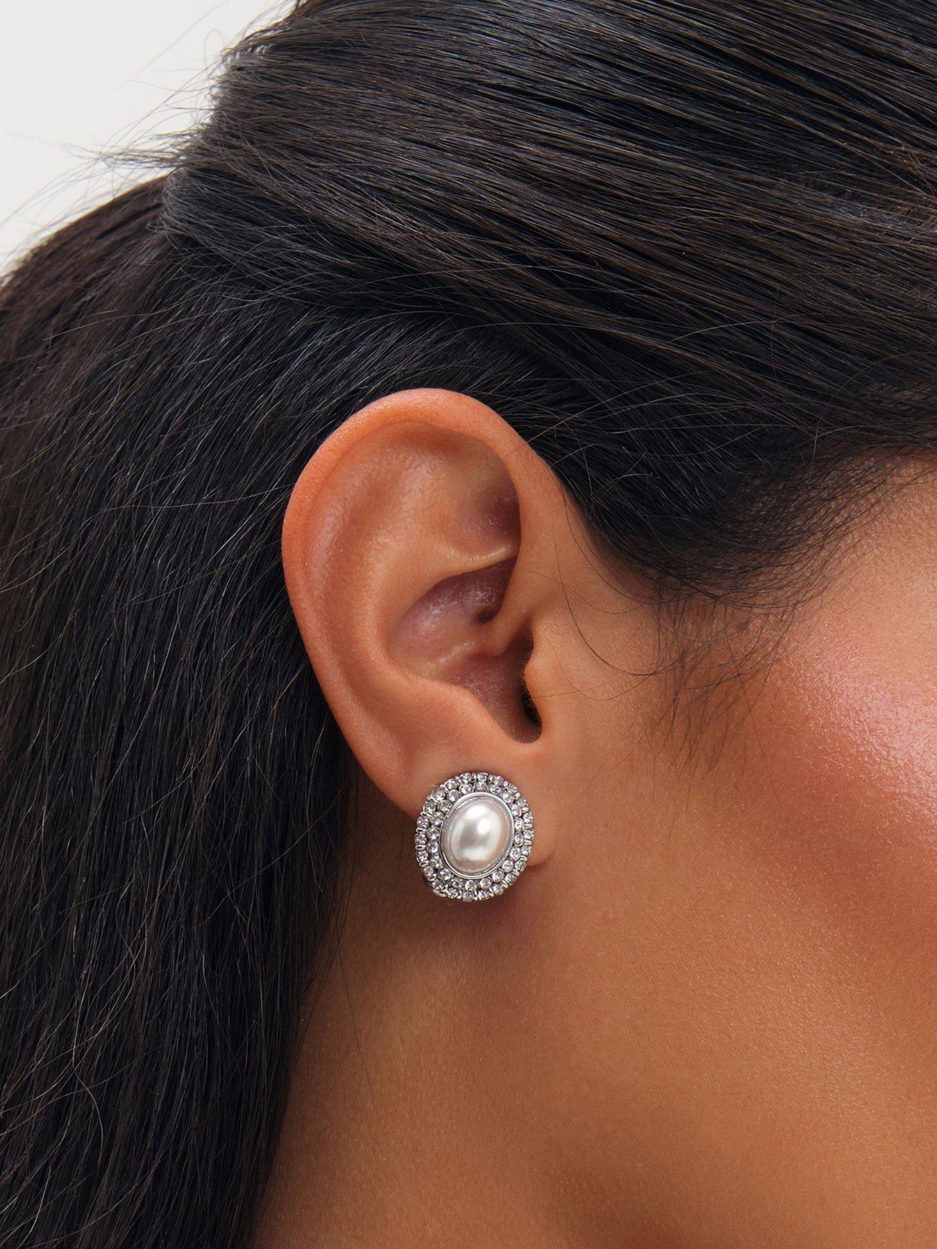 Image 1 of 3 of Jon Richard Rhodium Plated Pearl And Crystal Clip Earrings