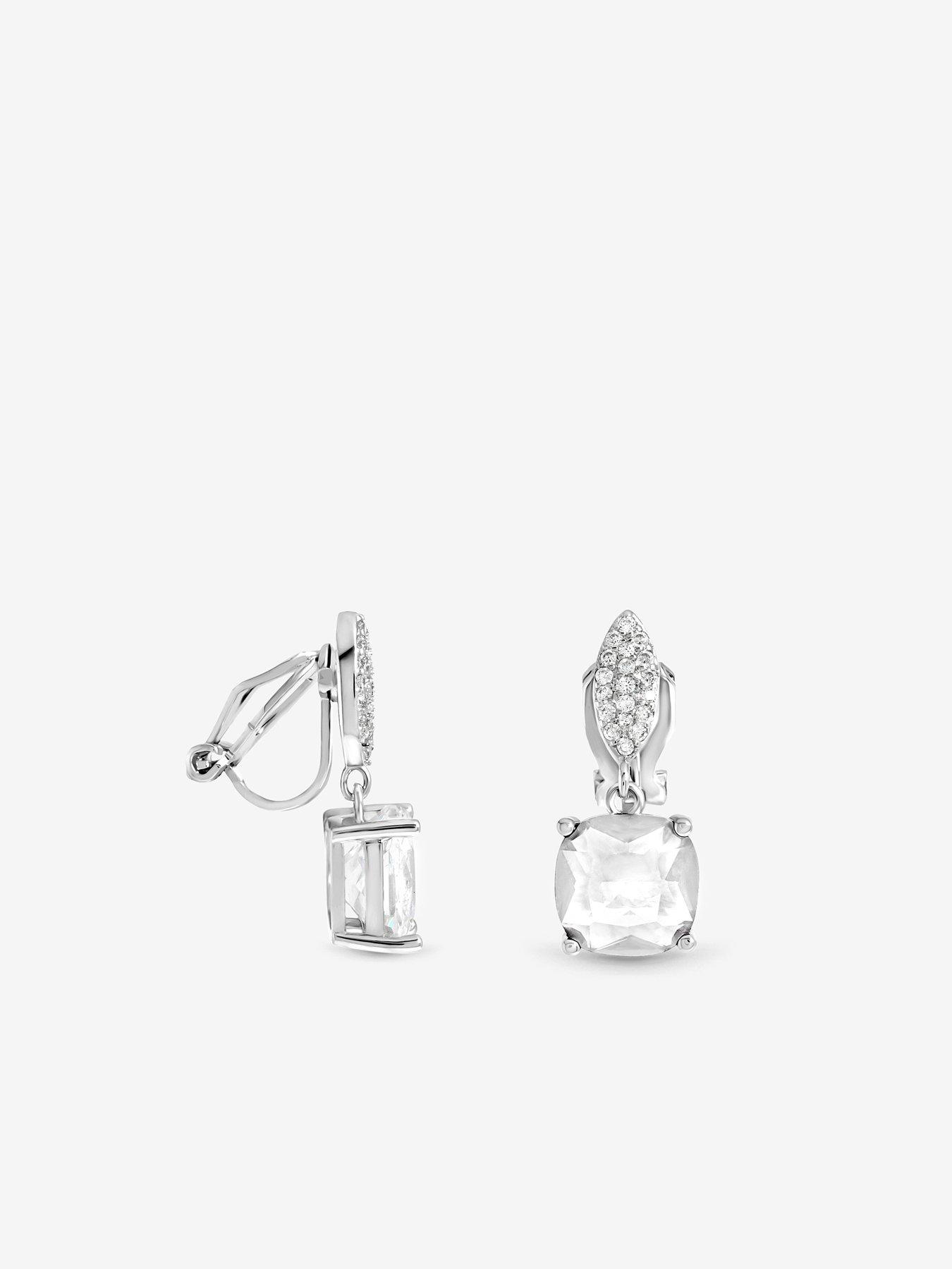 Image 2 of 3 of Jon Richard Rhodium Plated Cubic Zirconia Drop Clip Earrings