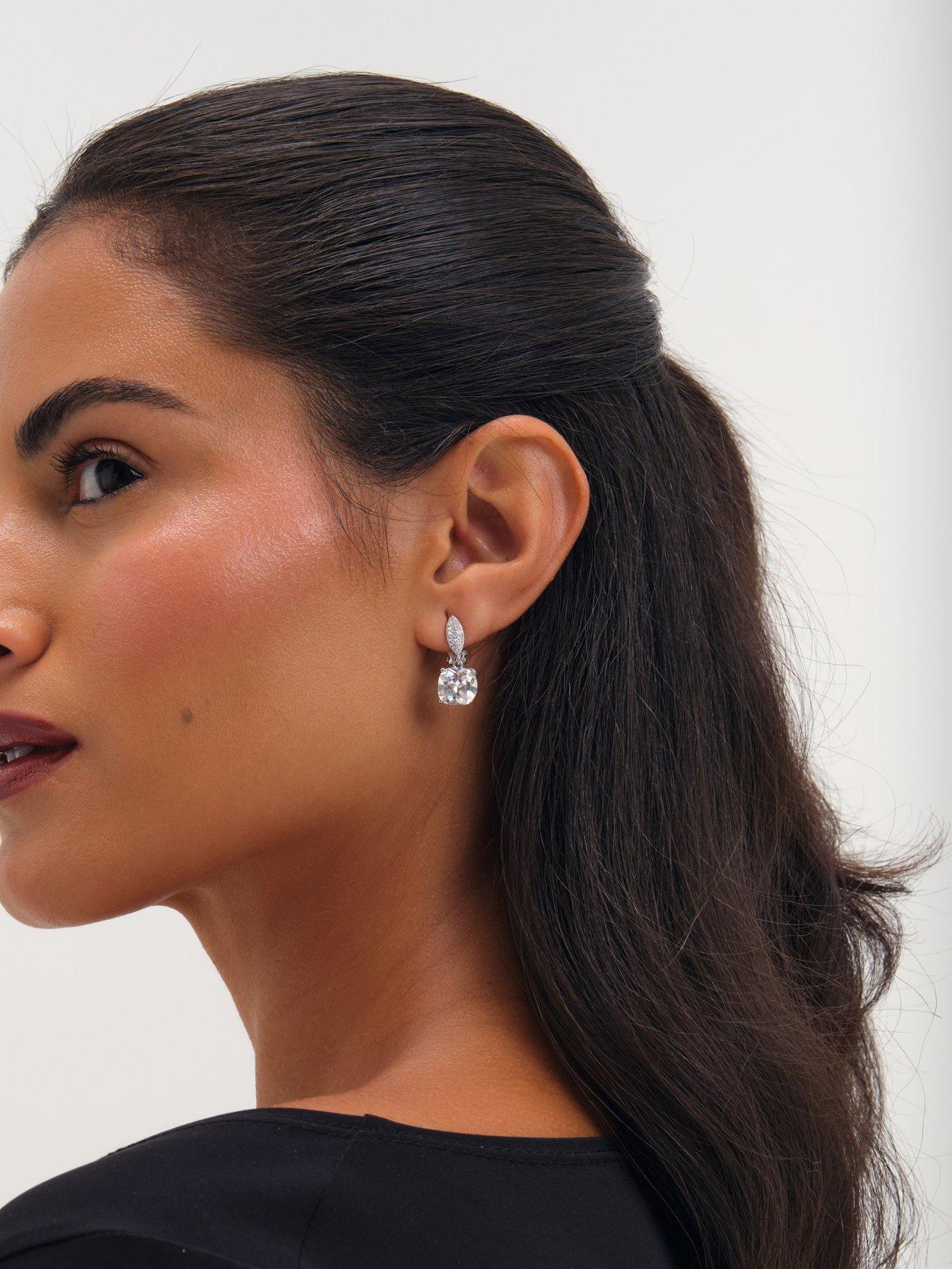 Image 3 of 3 of Jon Richard Rhodium Plated Cubic Zirconia Drop Clip Earrings