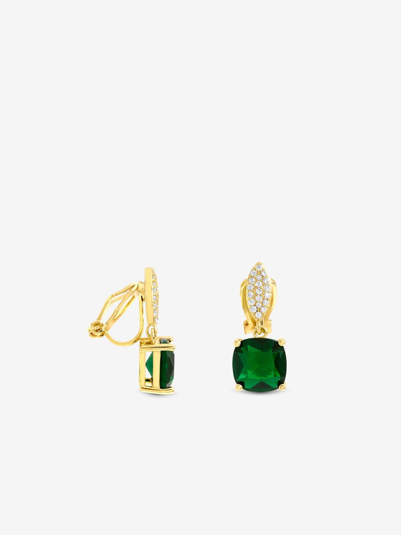 Image 2 of 3 of Jon Richard Rhodium Plated Cubic Zirconia Emerald Drop Clip Earrings