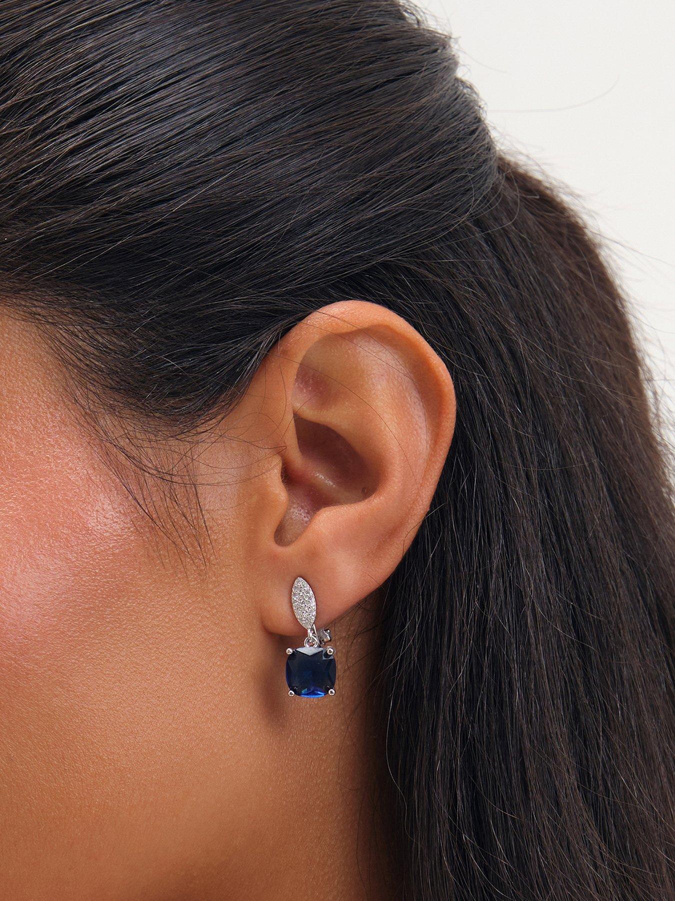 Jon Richard Jon Richard Rhodium Plated Cubic Zirconia Sapphire Clip Earrings