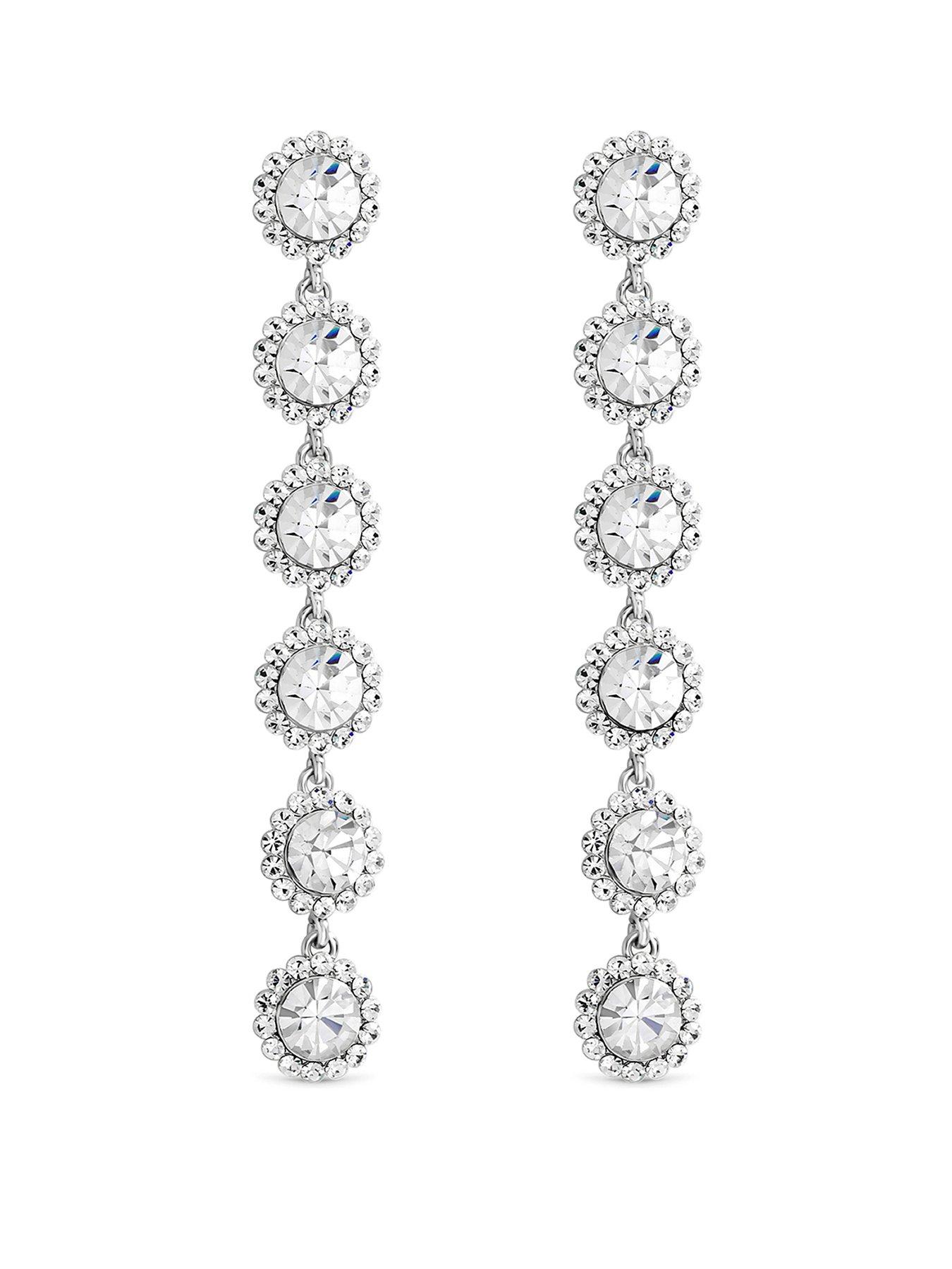 Image 1 of 3 of Jon Richard Rhodium Plated Crystal Linear Drop Earrings