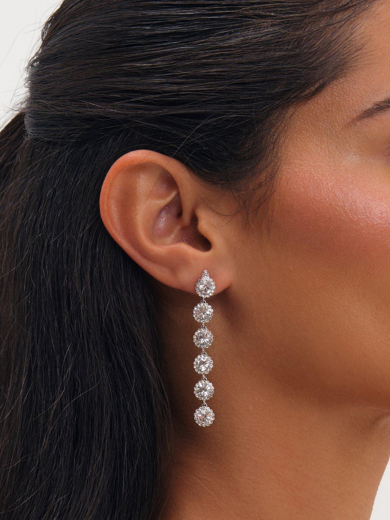 Image 2 of 3 of Jon Richard Rhodium Plated Crystal Linear Drop Earrings