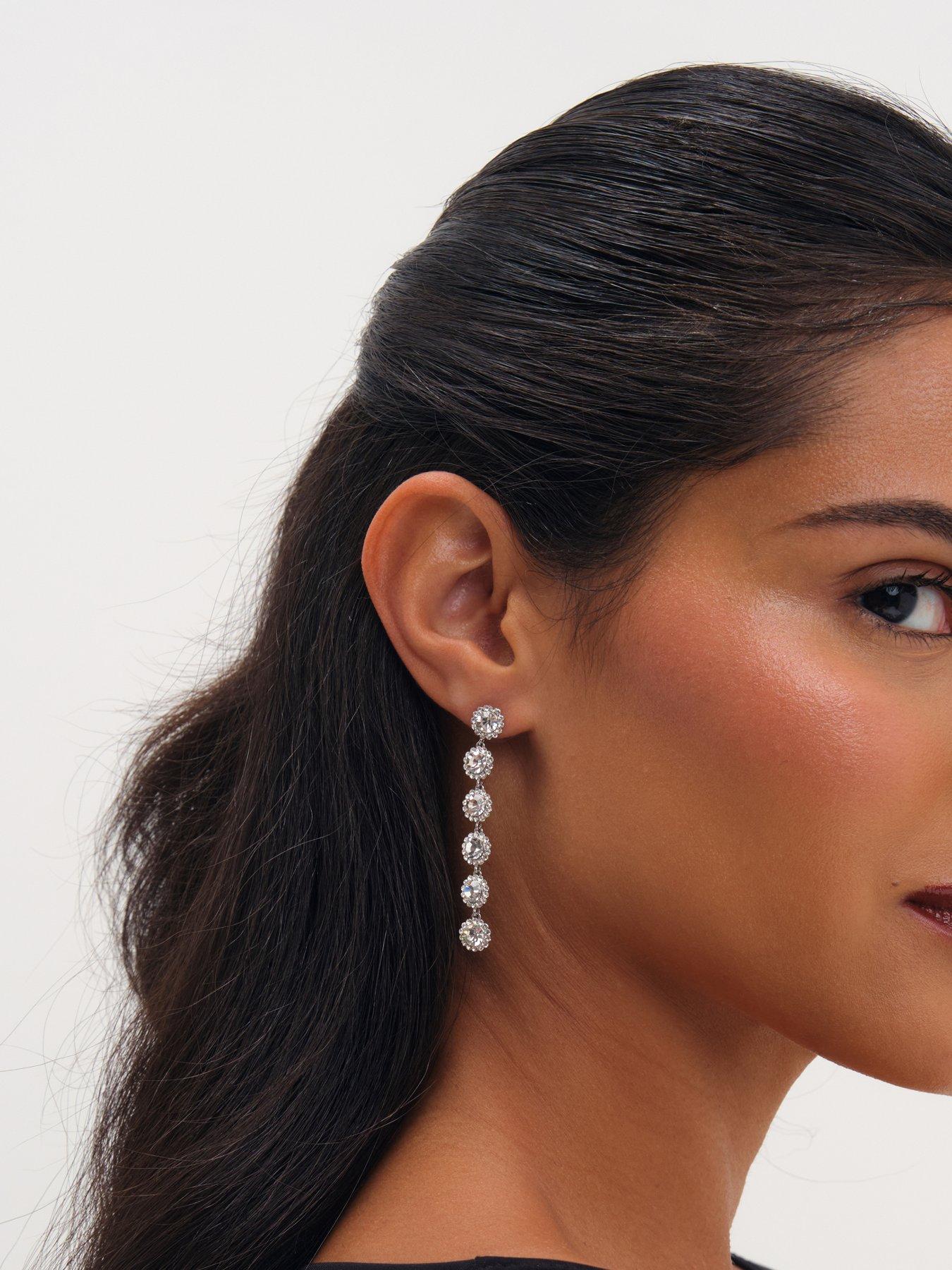 Image 3 of 3 of Jon Richard Rhodium Plated Crystal Linear Drop Earrings
