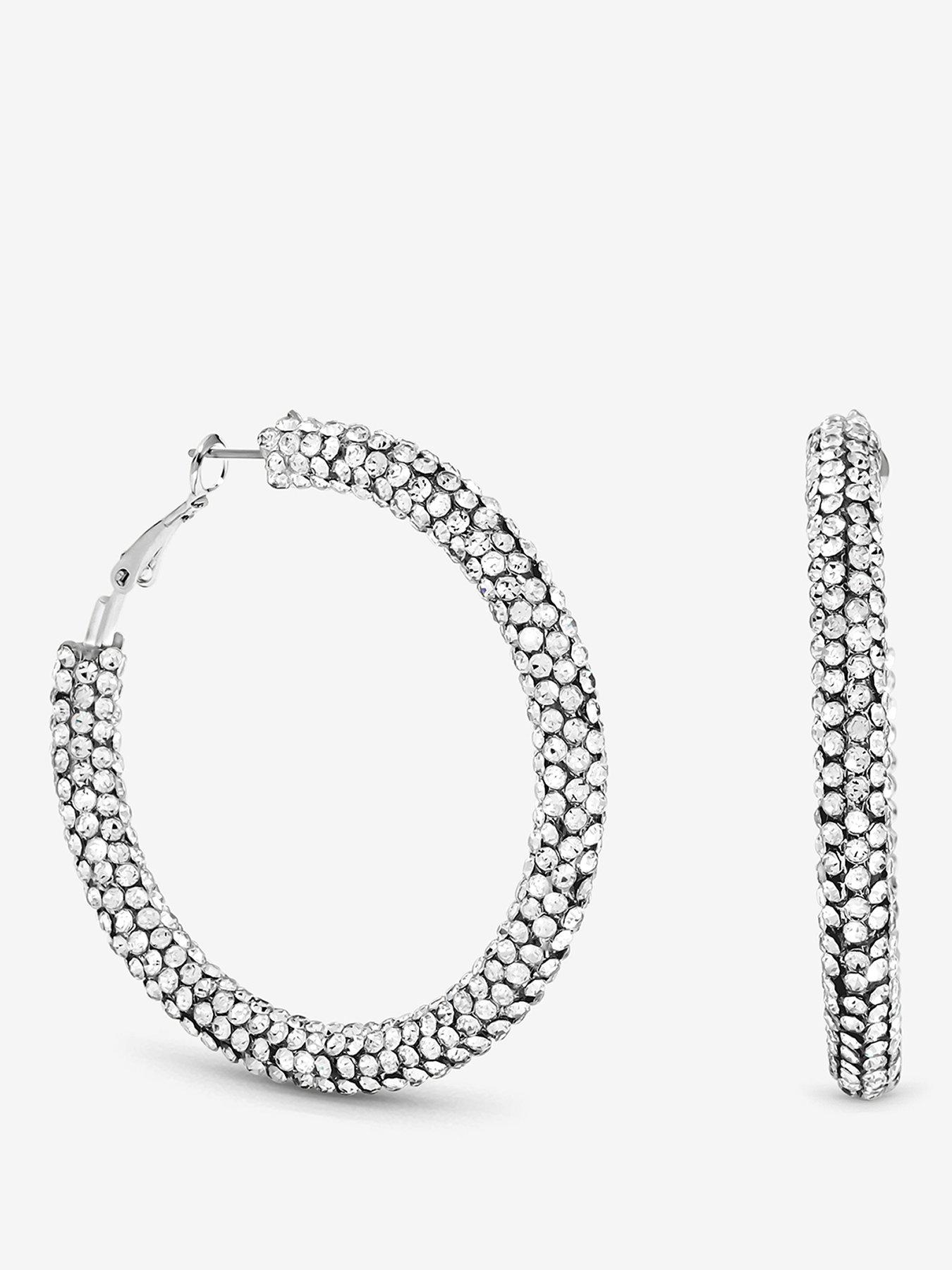 Mood Silver Plated And Crystal Hoop Earrings