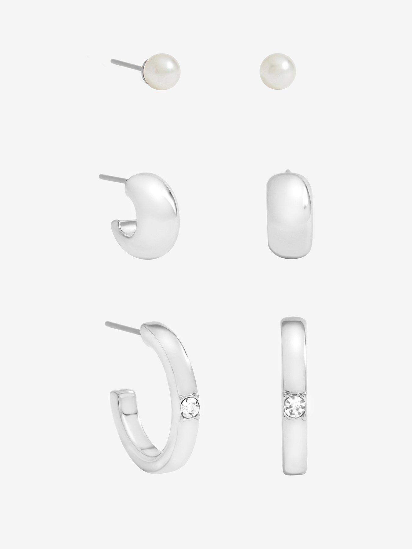 Image 1 of 1 of Mood Silver Plated And Crystal Hoops - Pack Of 3