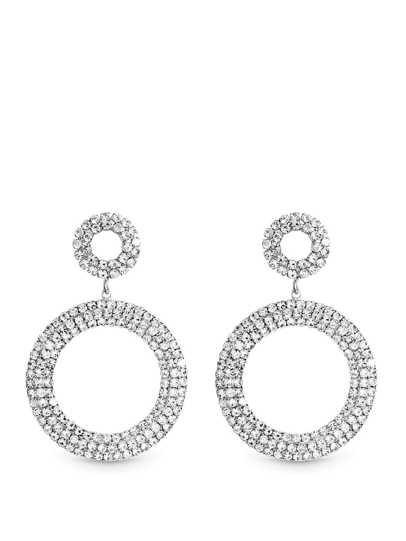 Image 1 of 3 of Mood Silver Plated And Crystal Open Circle Statement Earrings