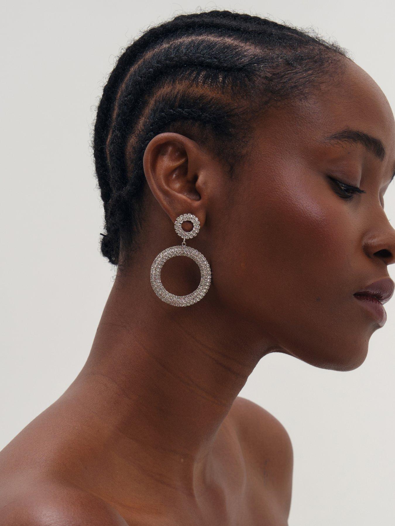 Image 3 of 3 of Mood Silver Plated And Crystal Open Circle Statement Earrings