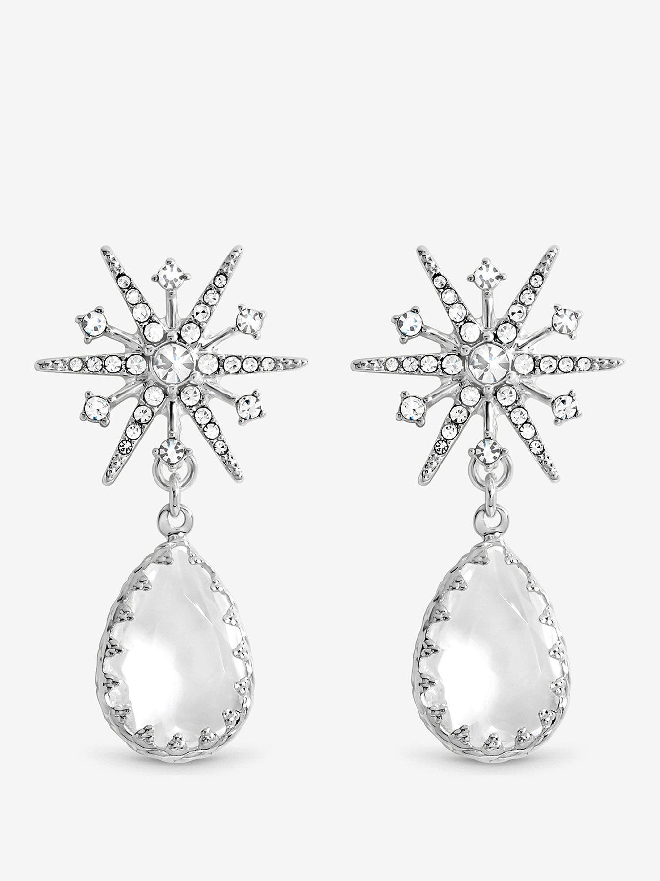 Mood Mood Silver Plated And Crystal Star Drop Earrings