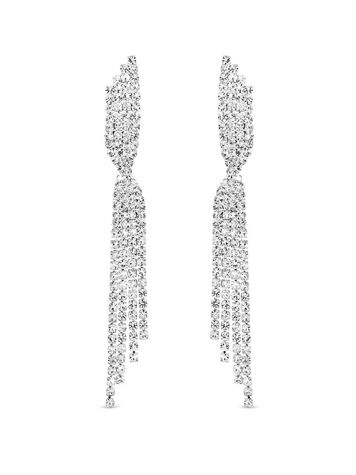 Mood Silver Plated And Crystal Twist Drop Diamante Earrings