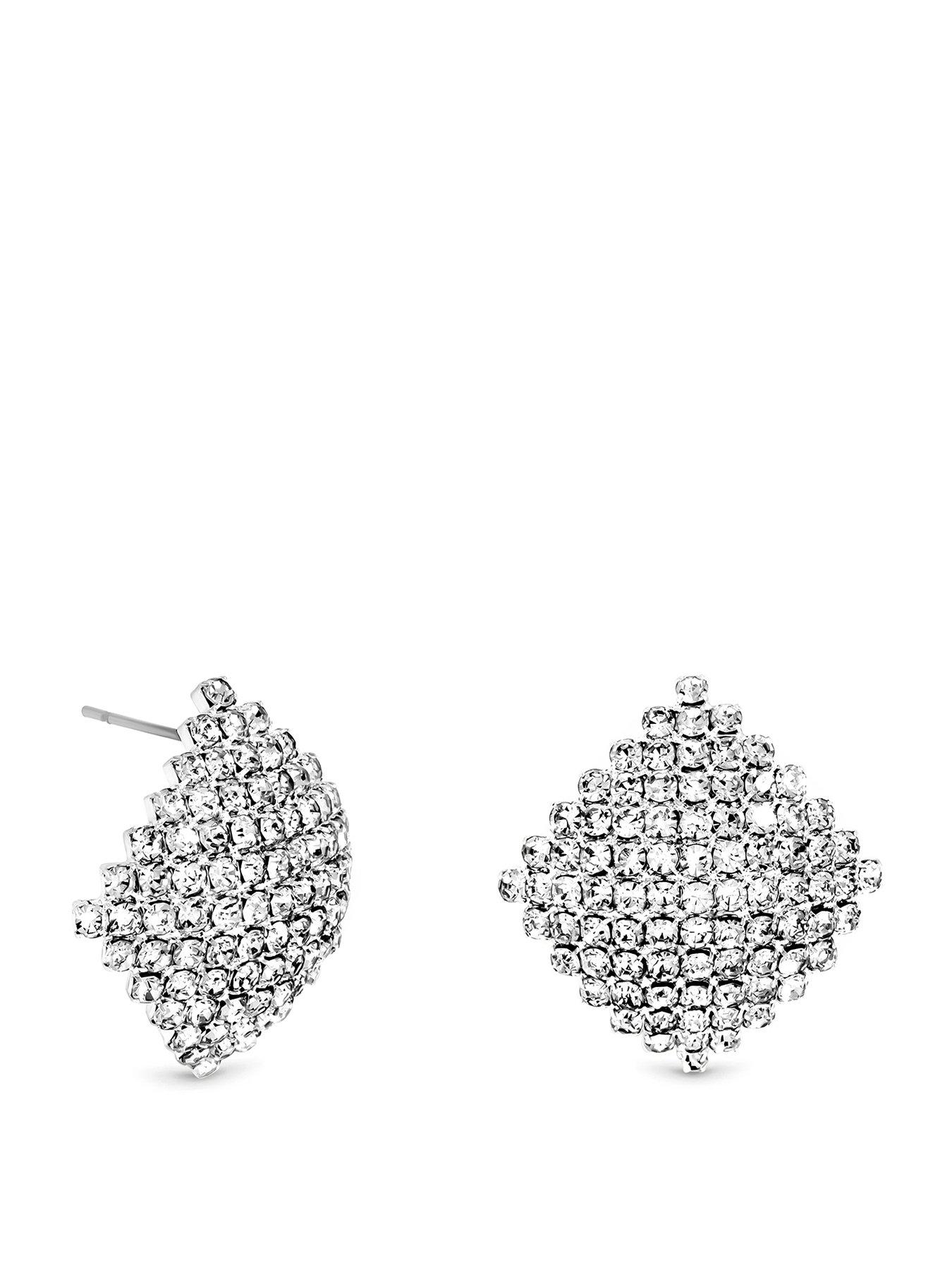 Image 1 of 3 of Mood Silver Crystal Statement Stud Earrings
