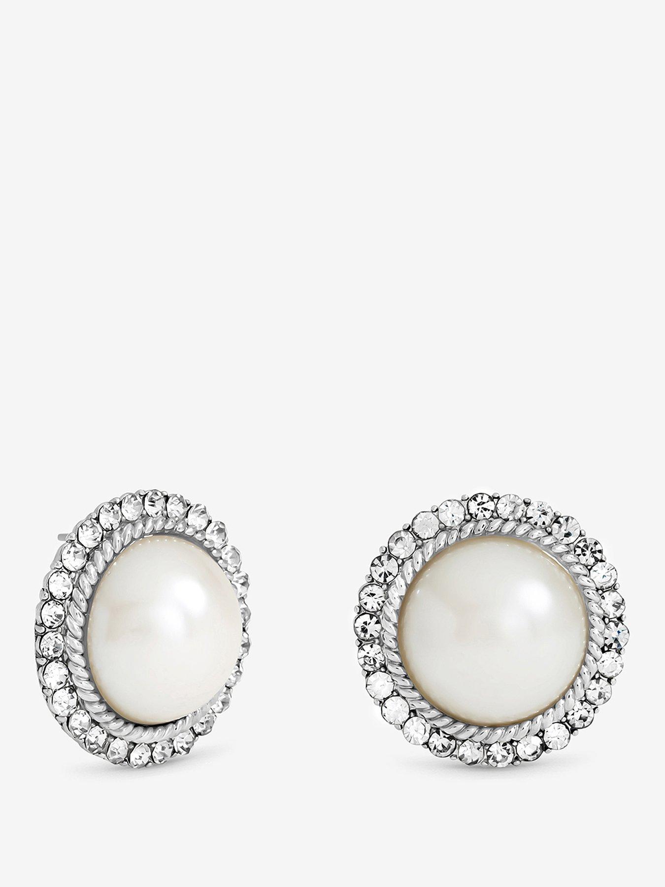Mood Rhodium Plated Crystal And Pearl Statement Stud Earrings