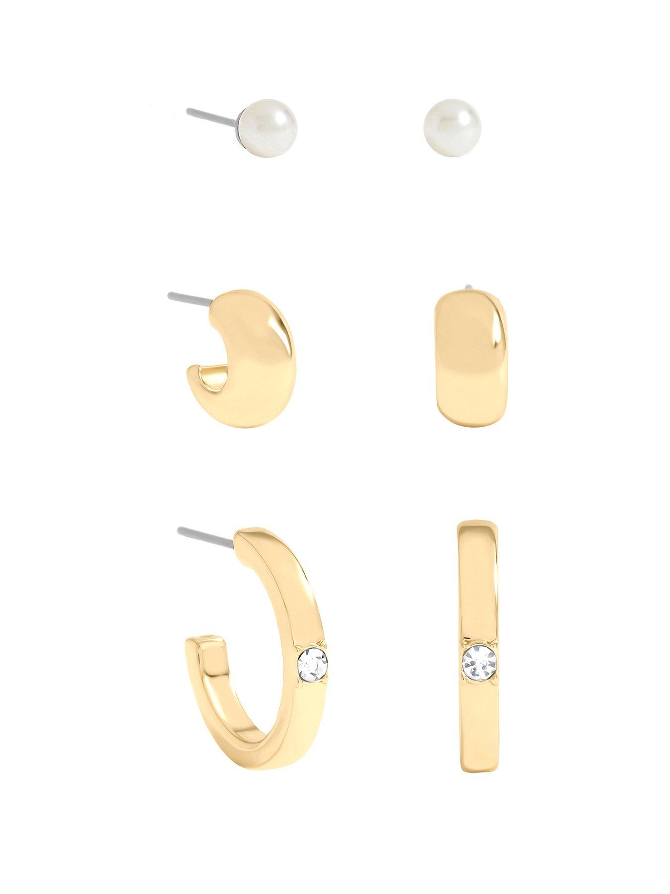 Mood Mood Gold Plated And Crystal Hoops - Pack Of 3