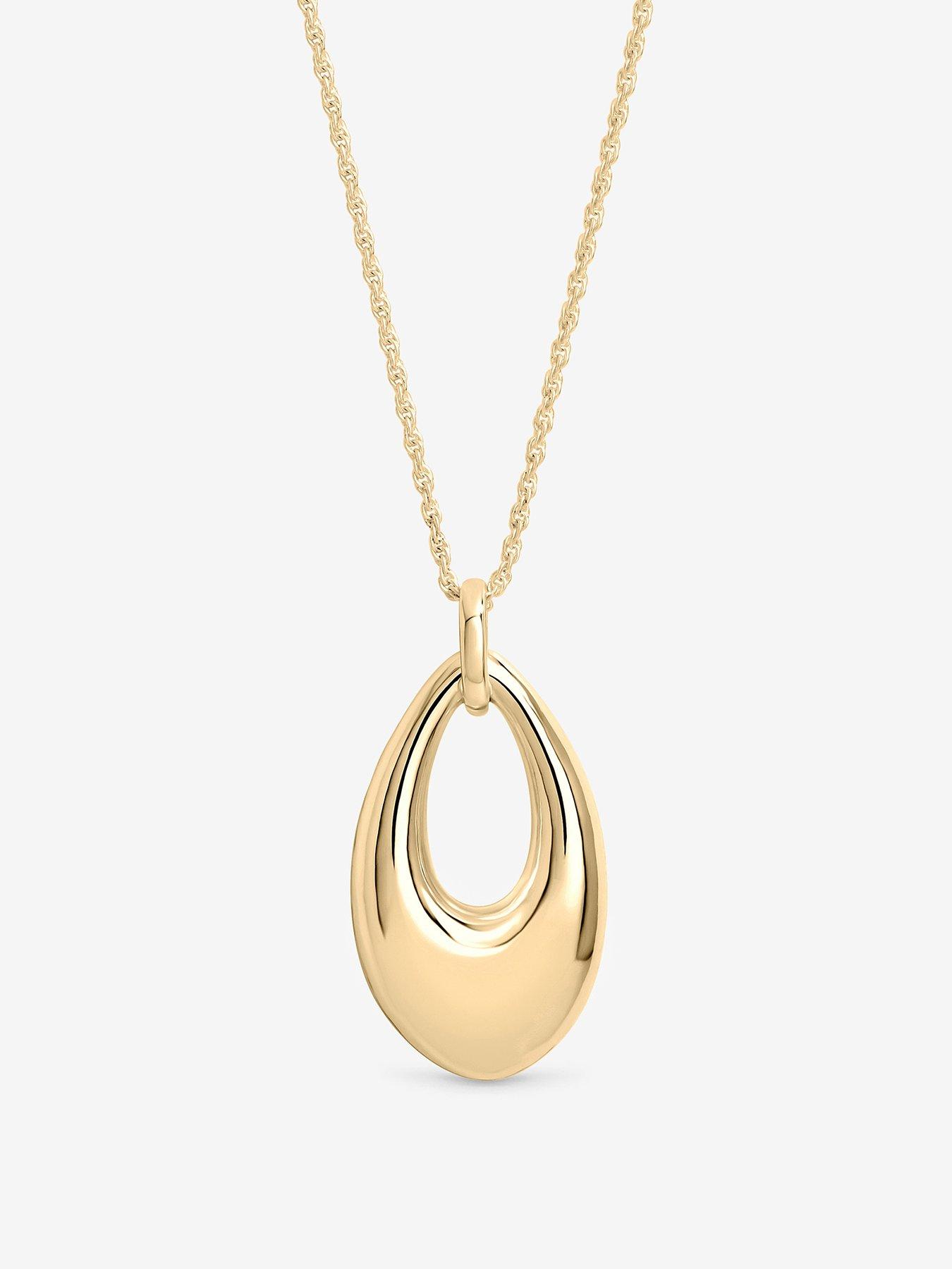 Inicio Gold Open Oval Long Polished Pendant - Gift Pouch