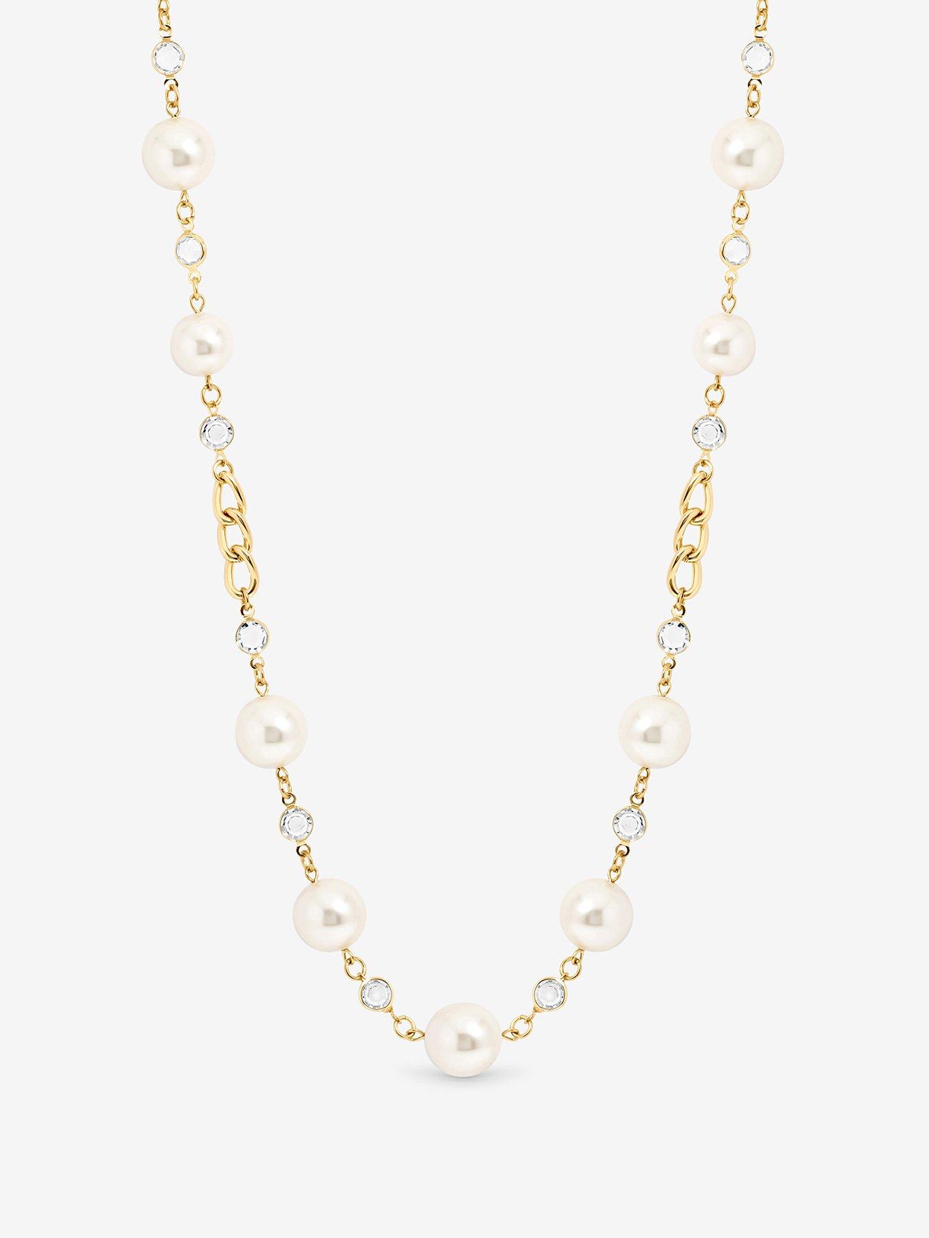 Mood Mood Gold Plated Crystal And Pearl Chain Necklace