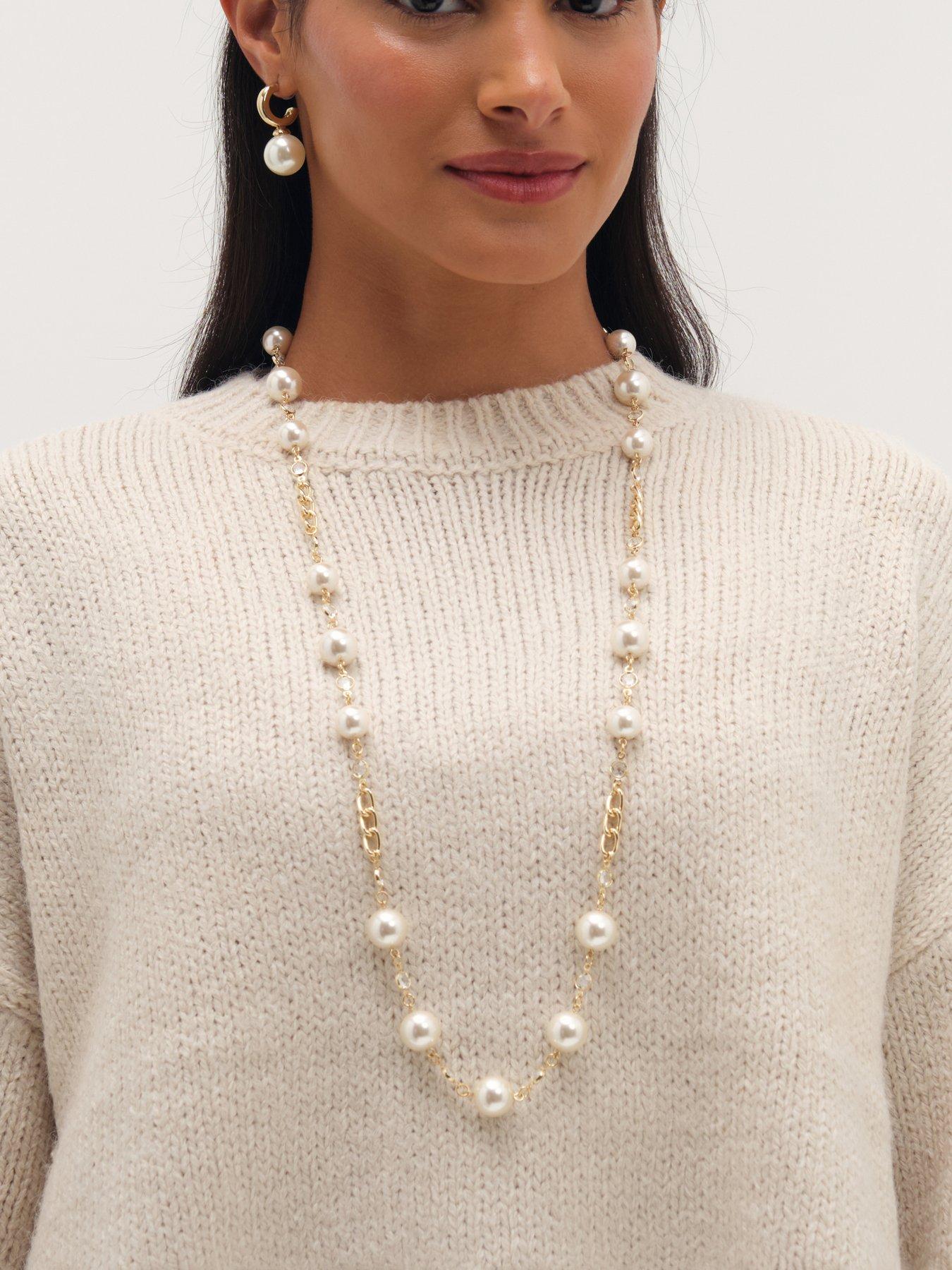 Image 2 of 2 of Mood Mood Gold Plated Crystal And Pearl Chain Necklace