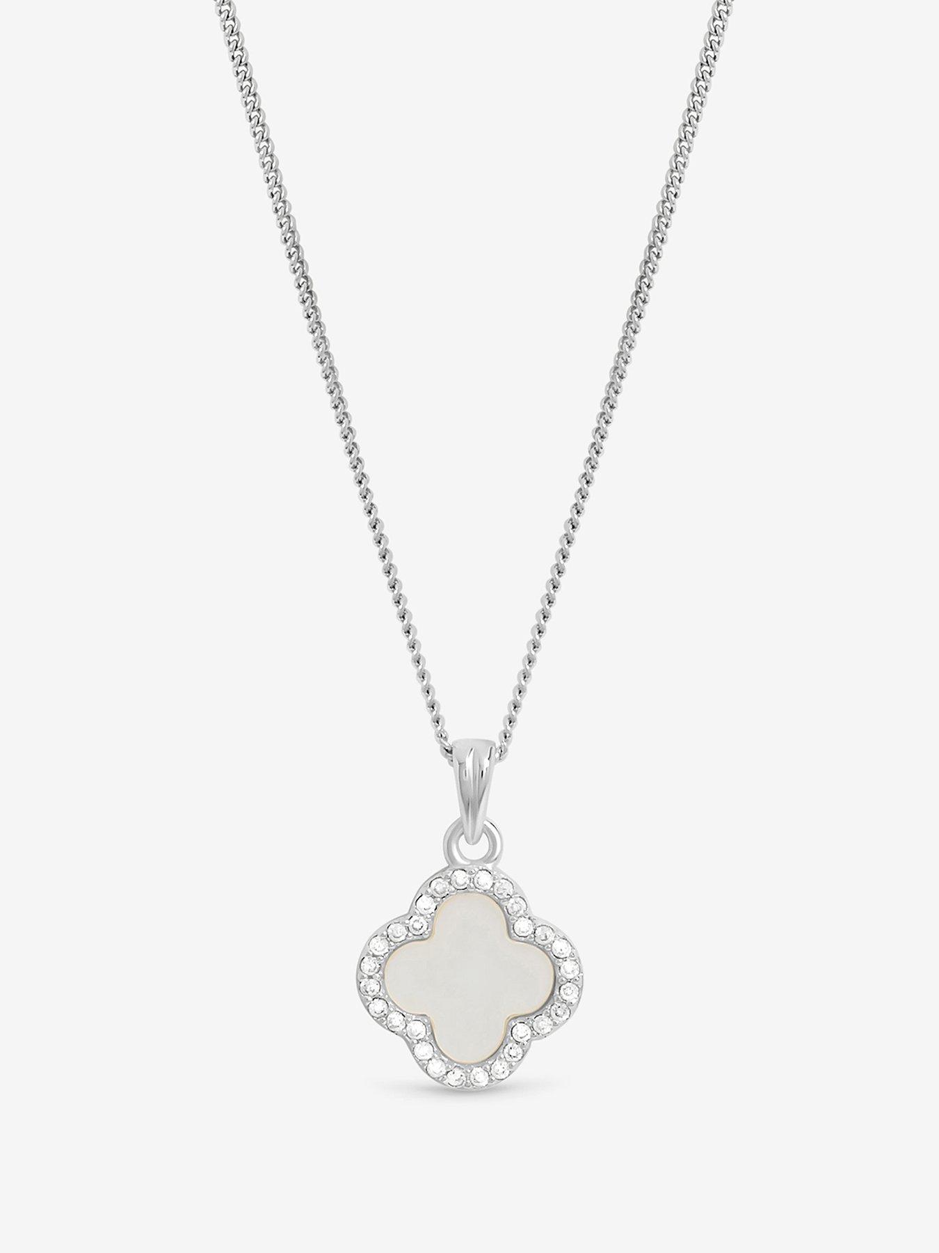 Simply Silver Simply Silver 925 Sterling Silver Cubic Zirconia And Mother Of Pearl Clover Pendant - Gift Pouch