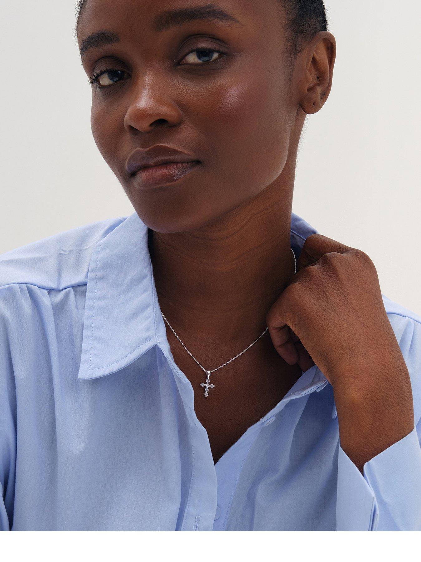Simply Silver 925 Sterling Silver Cubic Zirconia Cross Necklace