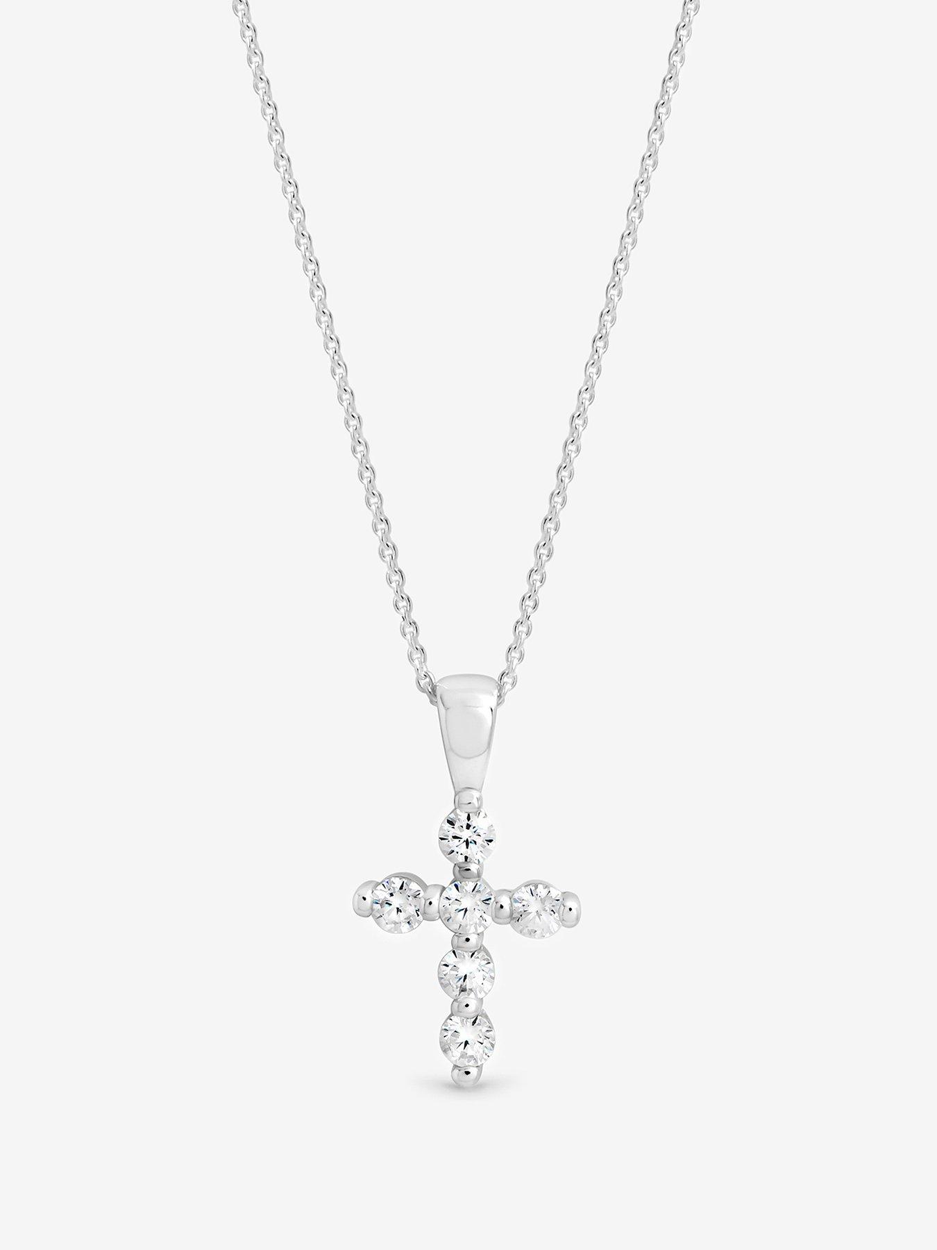 Simply Silver Simply Silver 925 Sterling Silver Cubic Zirconia Cross Necklace - Gift Pouch