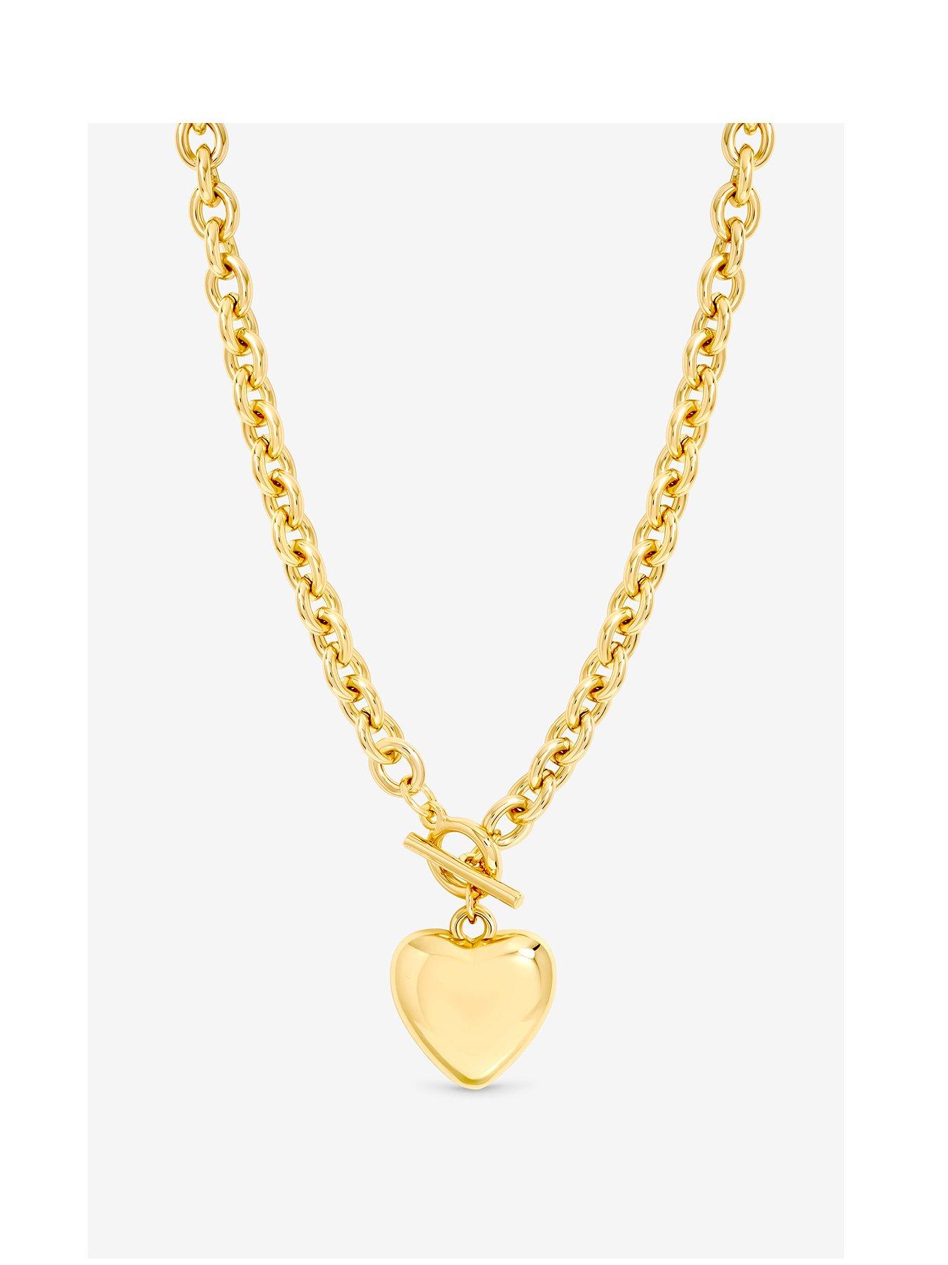 Image 1 of 3 of Mood Gold Plated And Polished Puff Heart T-Bar Necklace