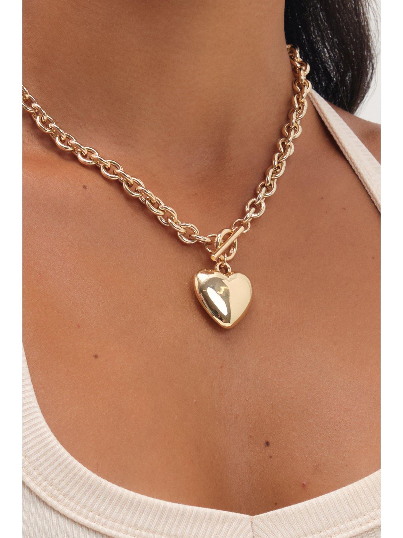 Image 2 of 3 of Mood Gold Plated And Polished Puff Heart T-Bar Necklace