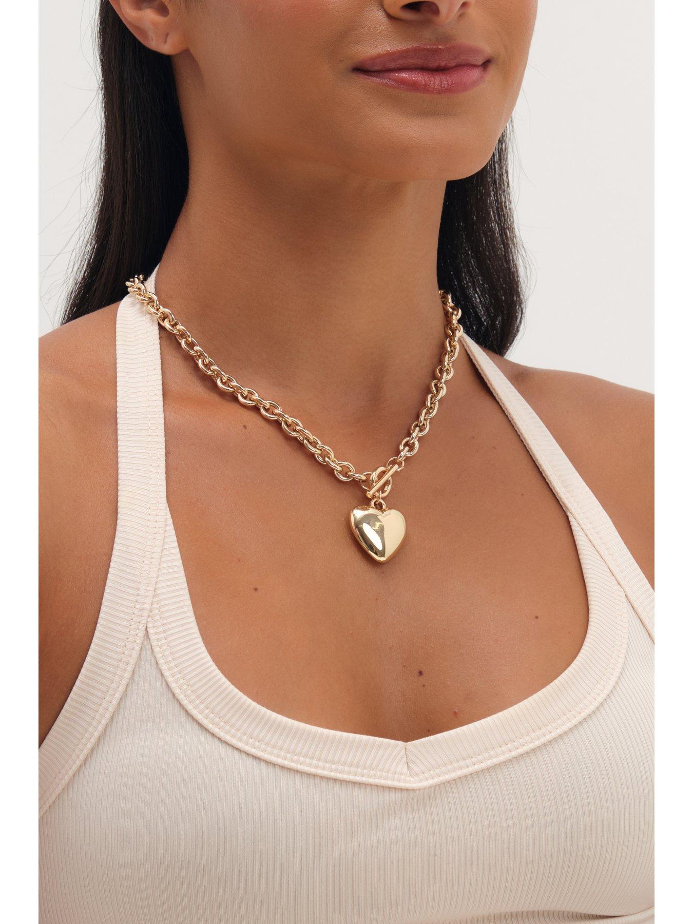 Image 3 of 3 of Mood Gold Plated And Polished Puff Heart T-Bar Necklace