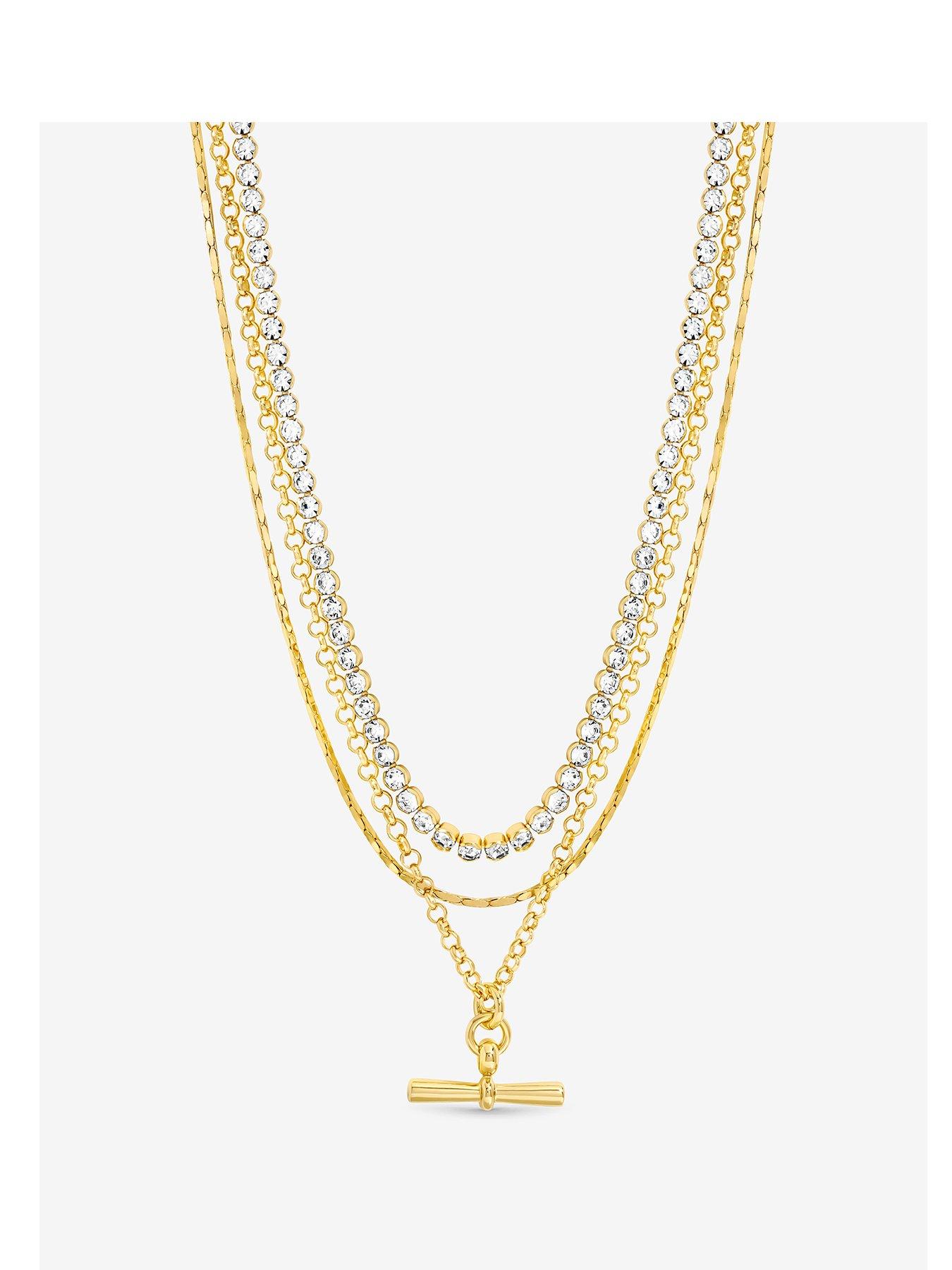 Mood Mood Gold Plated And Crystal T Bar Necklace