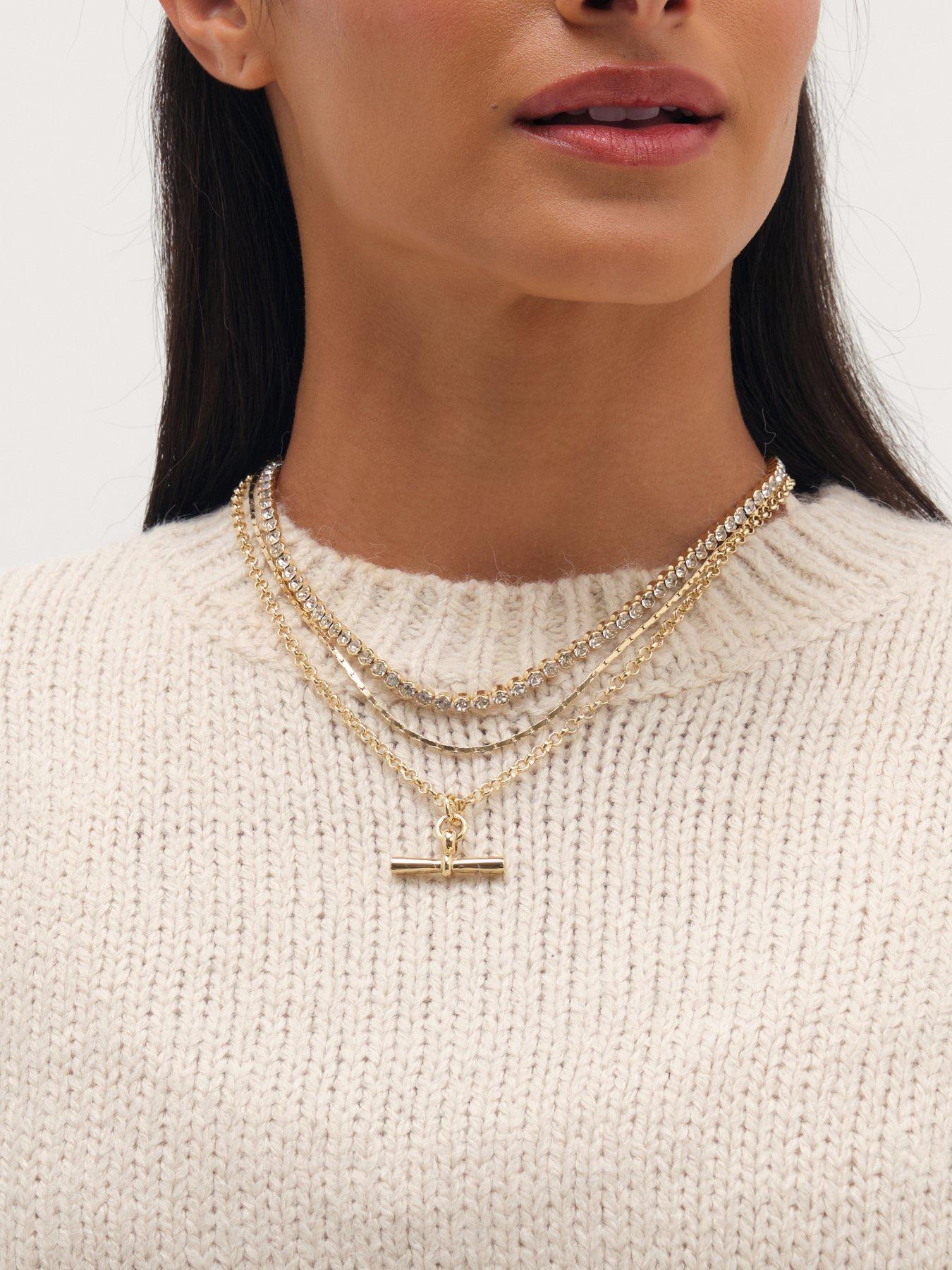 Image 2 of 3 of Mood Mood Gold Plated And Crystal T Bar Necklace