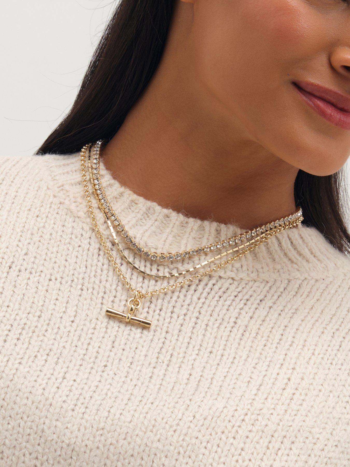 Image 3 of 3 of Mood Mood Gold Plated And Crystal T Bar Necklace